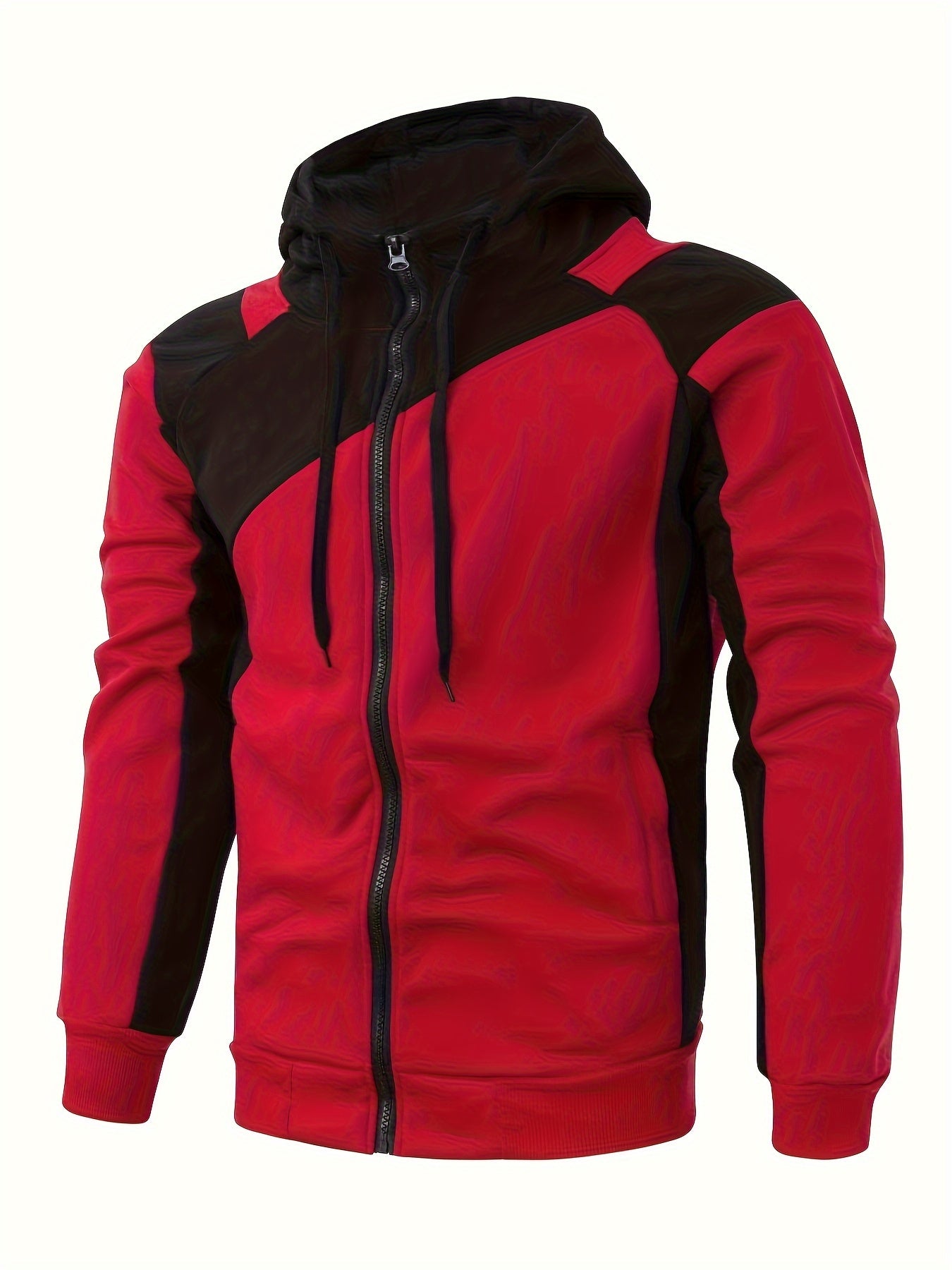 Stylish Men's Color Block Varsity Jacket - Water-Resistant Zip-Up Design with Adjustable Hood, Soft Fleece Lining, and Multiple Pockets - Perfect for Casual Outdoor Activities and Sports Events