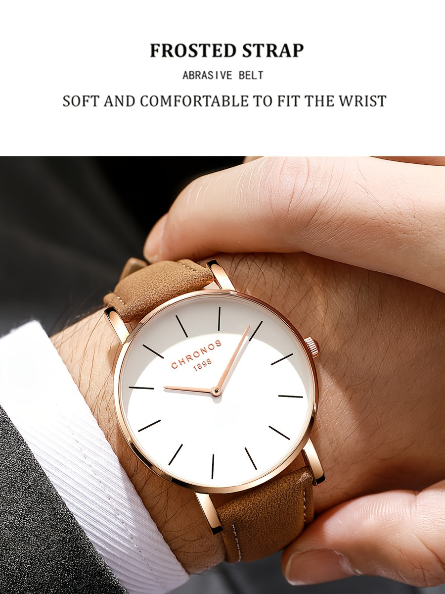 CHRONOS Men'S Classic Minimalist Watch - High Quality up to 1181.1inch, Quartz Movement Watch with Black Strap, Everyday & Formal Wear for Business, Sports, Gifts - Ideal for Men, Students, Professionals - Birthday/Christmas