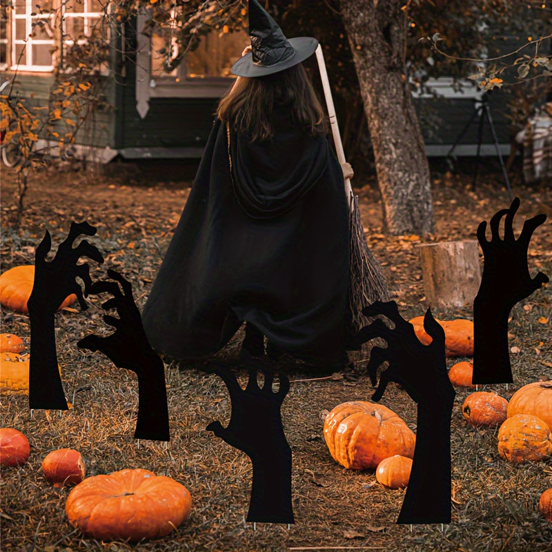 5pcs, Halloween Decoration Black Hand Courtyard Logo 5 Outdoor Garden Lawn Stake Logo Suitable For Halloween Party Decoration Supplies Props