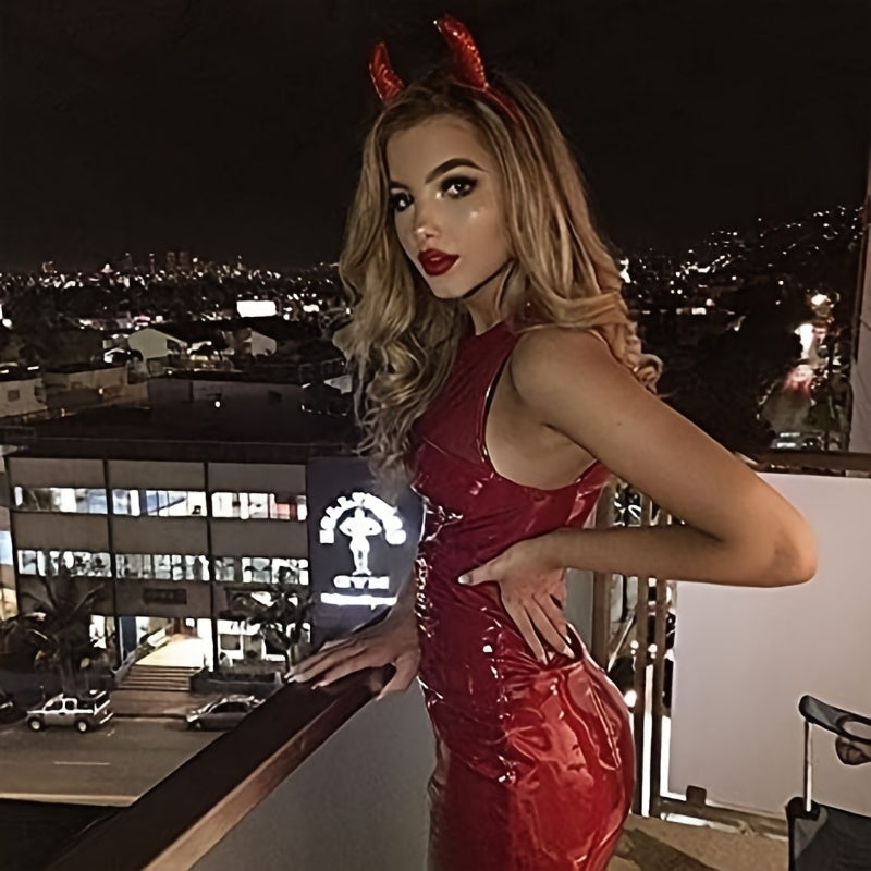 LaVenty Luxury Sequin Fluffy Devil Horns Headband Devil Costumes Festival Party Hats Halloween Party Decoration