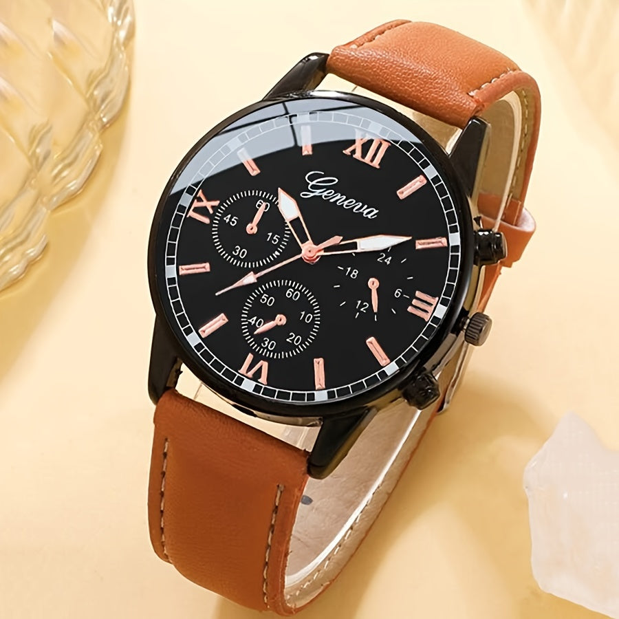 1pc Men's Quartz Watch & 3pcs Bracelets, Men's Watch Set, Ideal choice for Gifts
