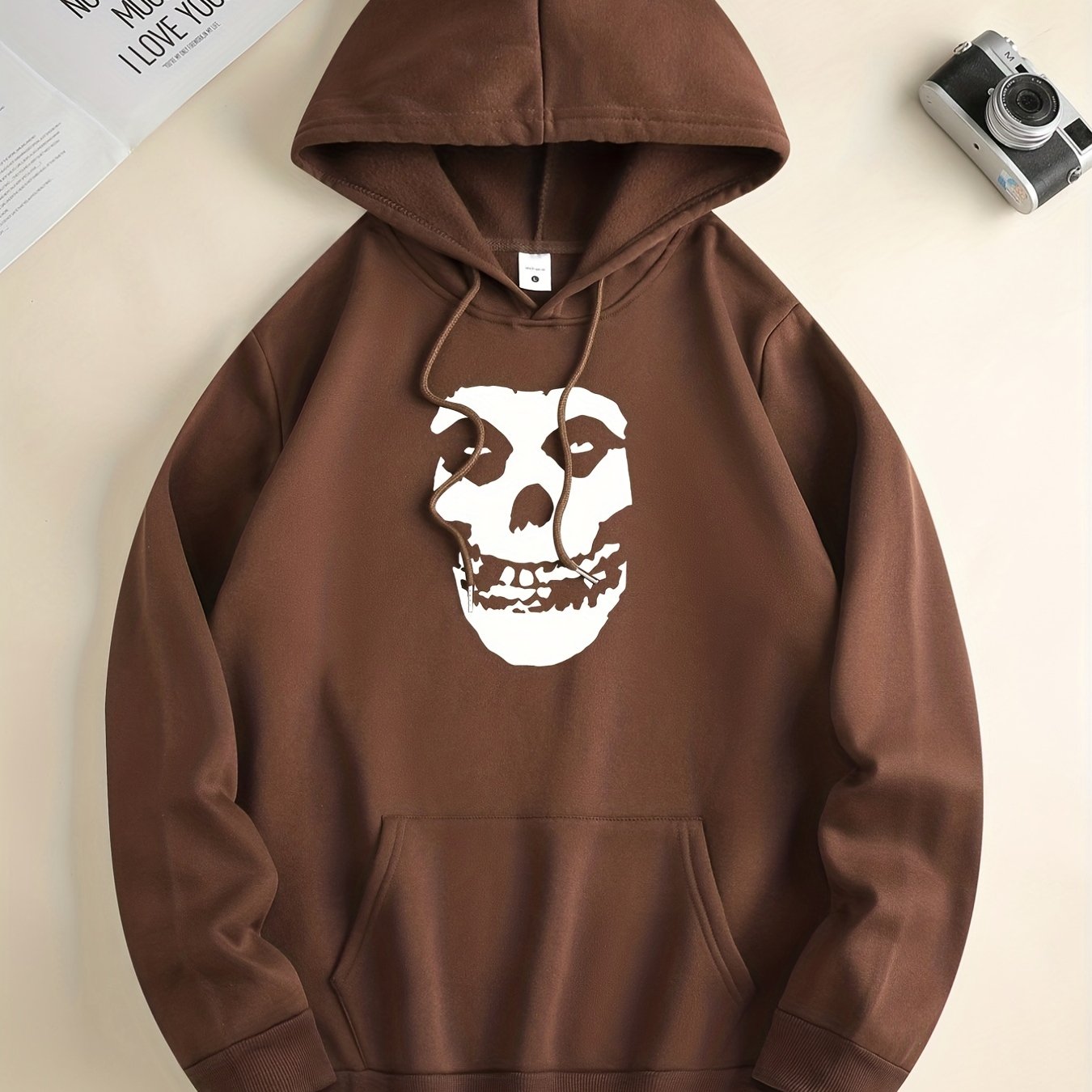 Skull Print Hoodie, Hoodies For Men, Men's Casual Graphic Design Pullover Hooded Sweatshirt With Kangaroo Pocket Streetwear For Winter Fall, As Gifts Halloween