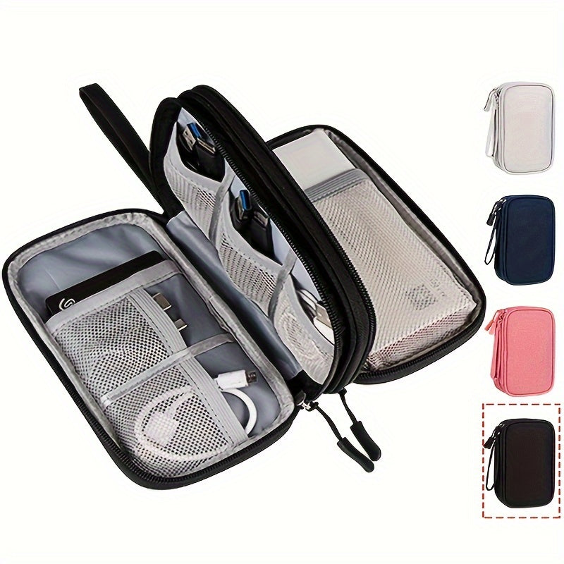 Travel Electronics Organizer Bag - Durable Oxford Cloth Cable Accessories Pouch with Zipper Closure, Minimalist Case for Power Bank, Charging Cables, Mouse, USB Digital Cords for Daily Commute