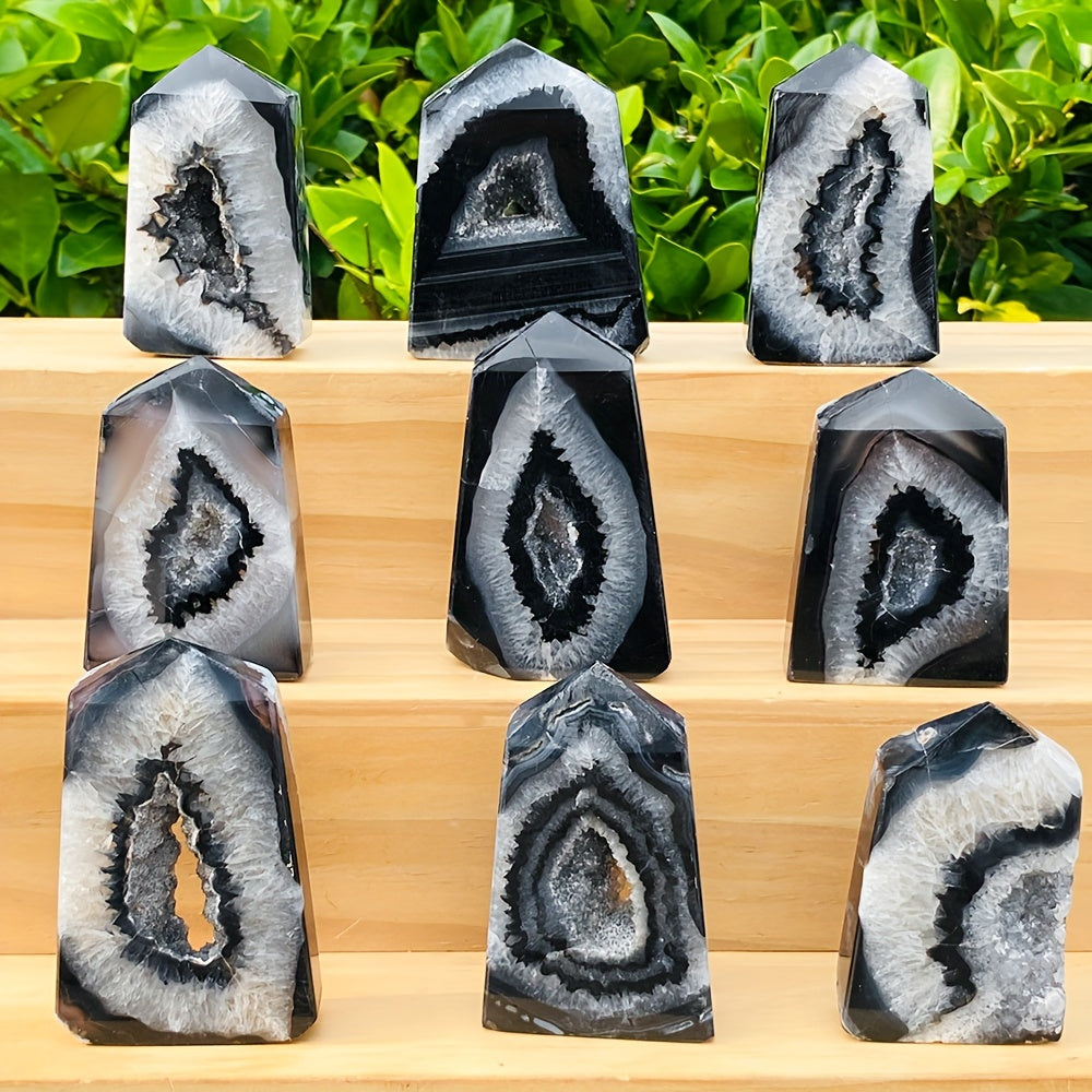 1PC Natural Black Onyx Geode Agate Point Crystal - Unique DIY Home Decor, Jewelry Making, Party Decoration Accent for Birthday, Halloween, Christmas