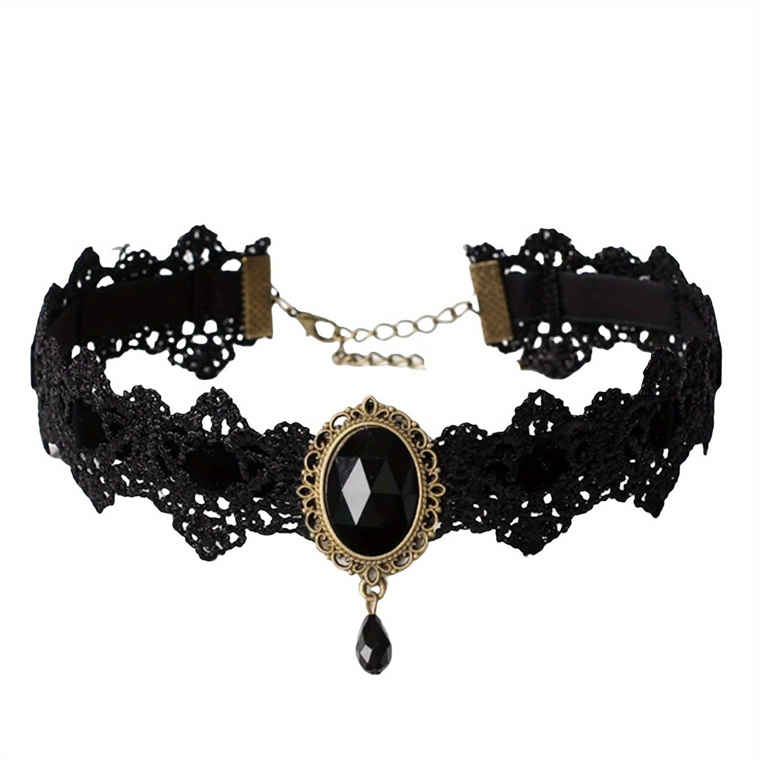 Black Lace Gothic Collar Vampire Collar Pendant Chain Rhinestone Punk Halloween Costume Jewelry