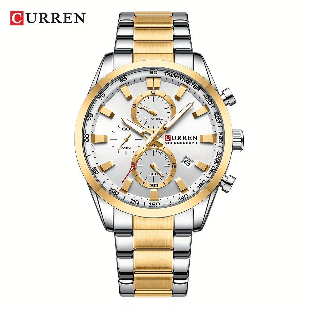 [CURREN Business Watch] CURREN Multifunctional Chronograph Business Men's Watch, Round Wristwatch, Ideal Choice For Gifts