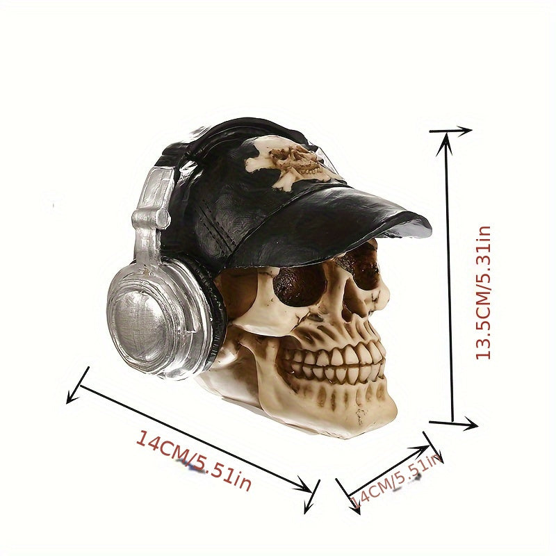 Spooky Music Lover Skull Headset: Halloween Decorations - Resin Statue Fixture for Indoor Use