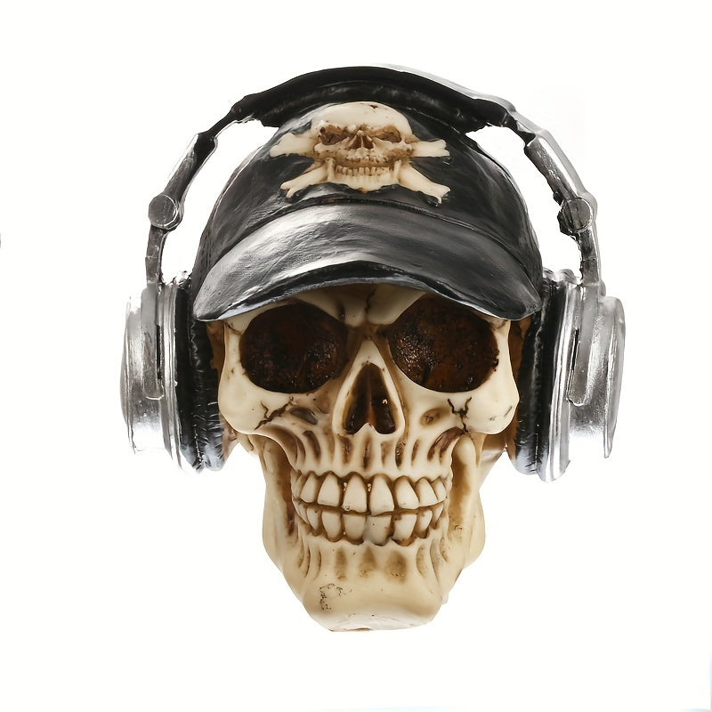 Spooky Music Lover Skull Headset: Halloween Decorations - Resin Statue Fixture for Indoor Use