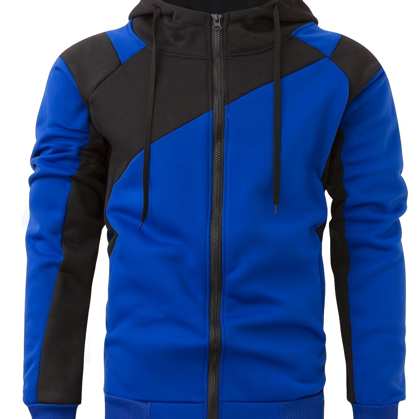 Stylish Men's Color Block Varsity Jacket - Water-Resistant Zip-Up Design with Adjustable Hood, Soft Fleece Lining, and Multiple Pockets - Perfect for Casual Outdoor Activities and Sports Events