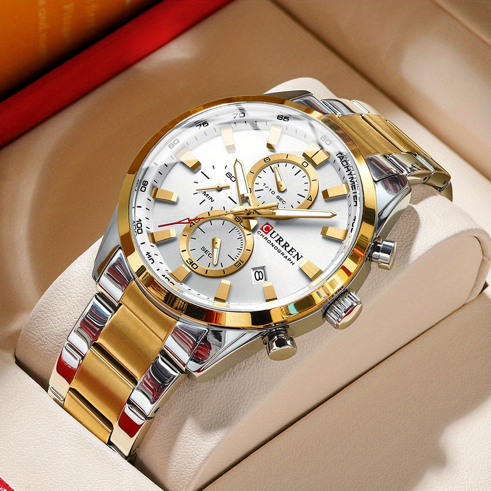 [CURREN Business Watch] CURREN Multifunctional Chronograph Business Men's Watch, Round Wristwatch, Ideal Choice For Gifts