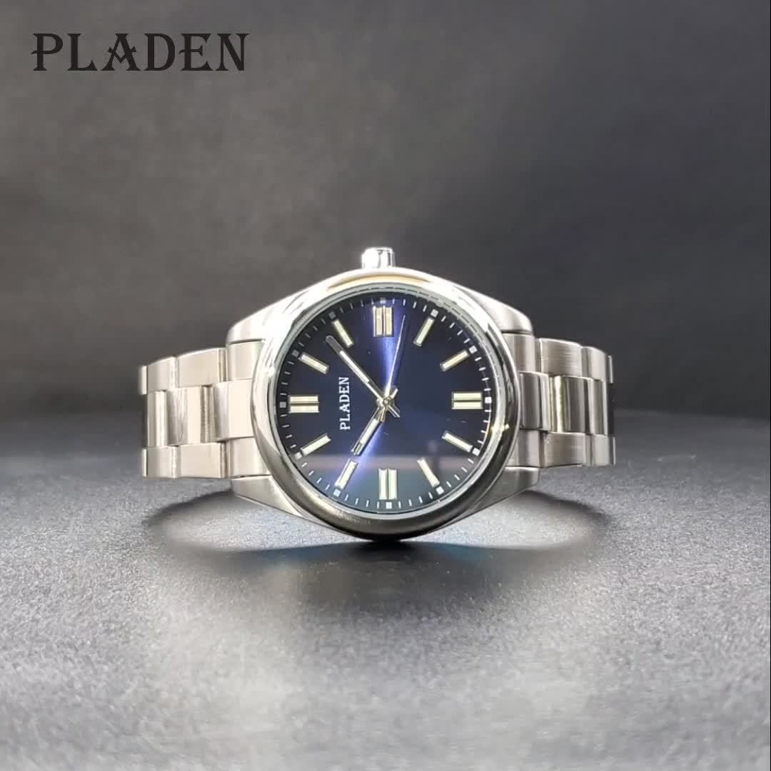 PLADEN Stylish Classic Stainless Steel Business Luminous Quartz Watch, Men's Gift