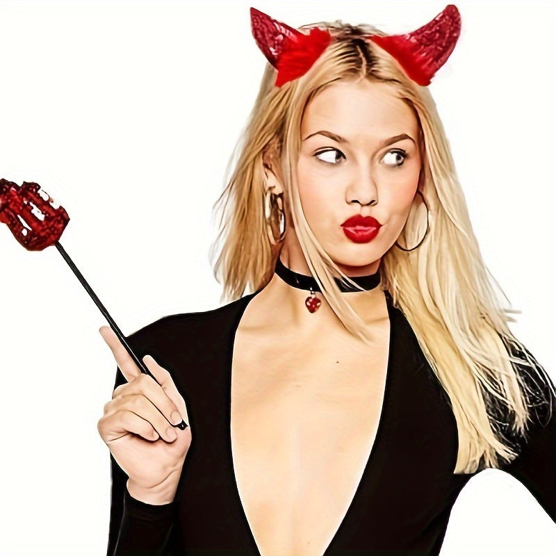 LaVenty Luxury Sequin Fluffy Devil Horns Headband Devil Costumes Festival Party Hats Halloween Party Decoration