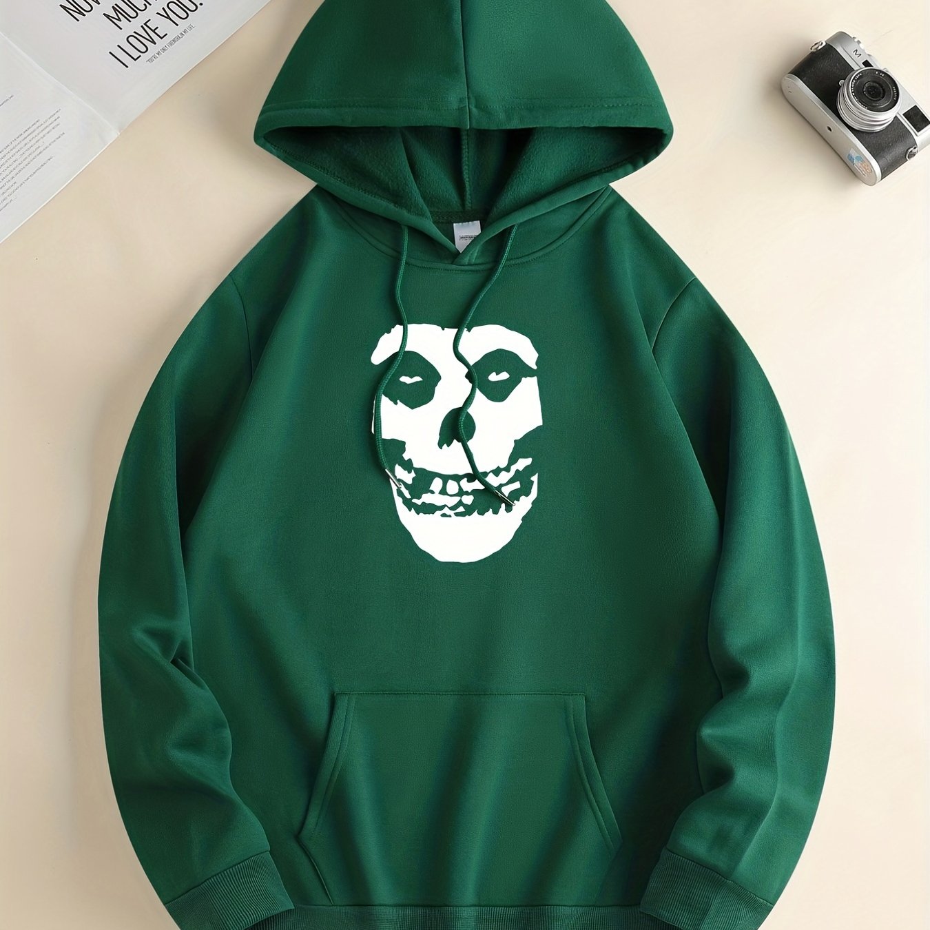 Skull Print Hoodie, Hoodies For Men, Men's Casual Graphic Design Pullover Hooded Sweatshirt With Kangaroo Pocket Streetwear For Winter Fall, As Gifts Halloween