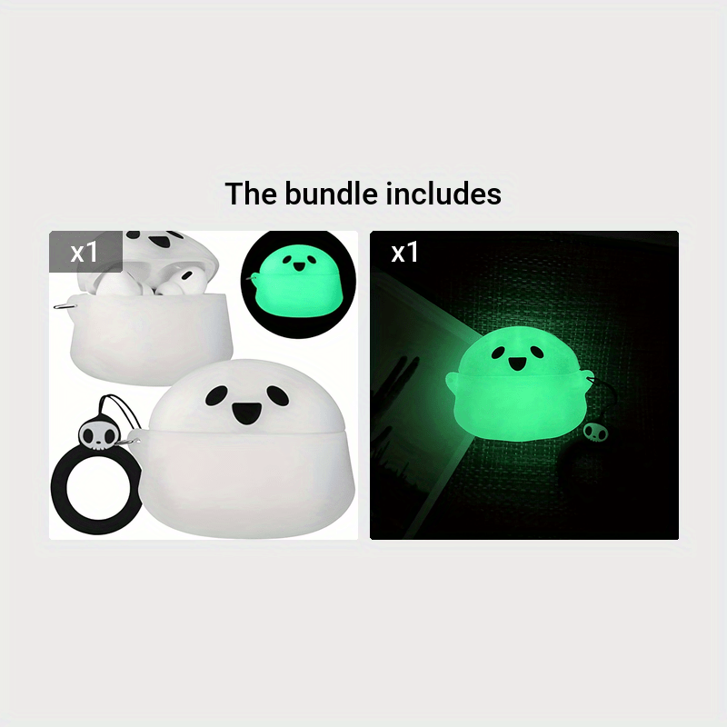 Glow-in-the-Dark Silicone Case for AirPods 1/2/Pro/3rd Gen with Keychain - Cute 3D Ghost Design, Scratch-Resistant & Fingerprint-Proof Protective Cover, Perfect Halloween Gift