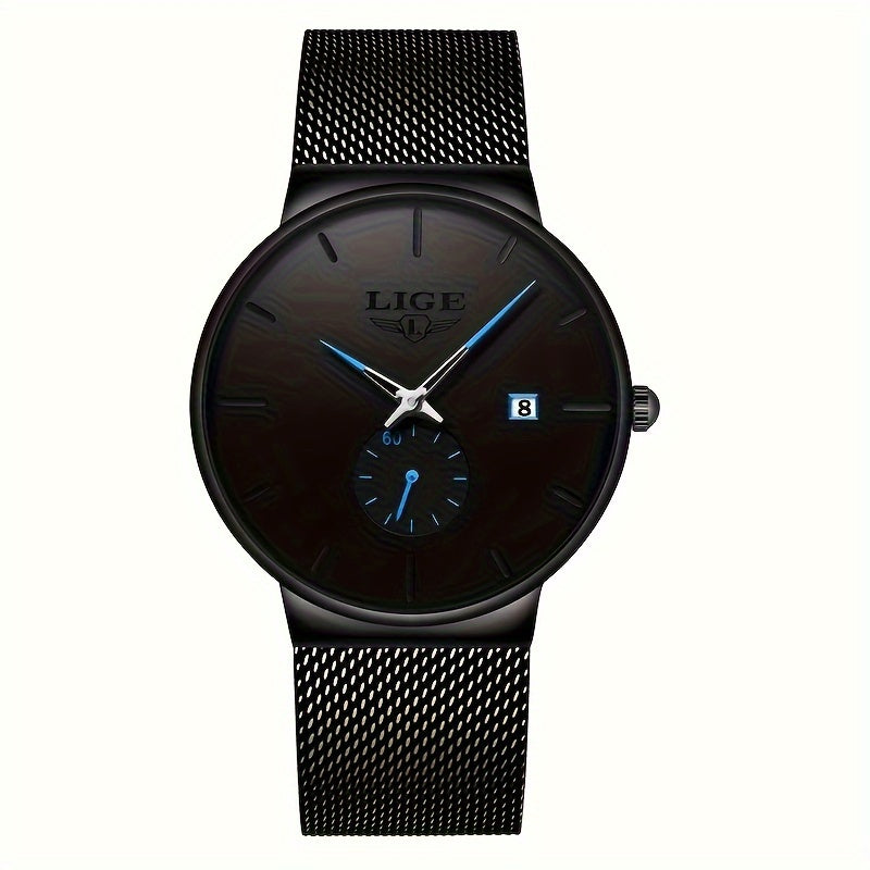 LIGE Fashion Men's Watch Top Brand Luxury Quartz Watch Men's Casual Ultra-thin Mesh Steel Sports Watch