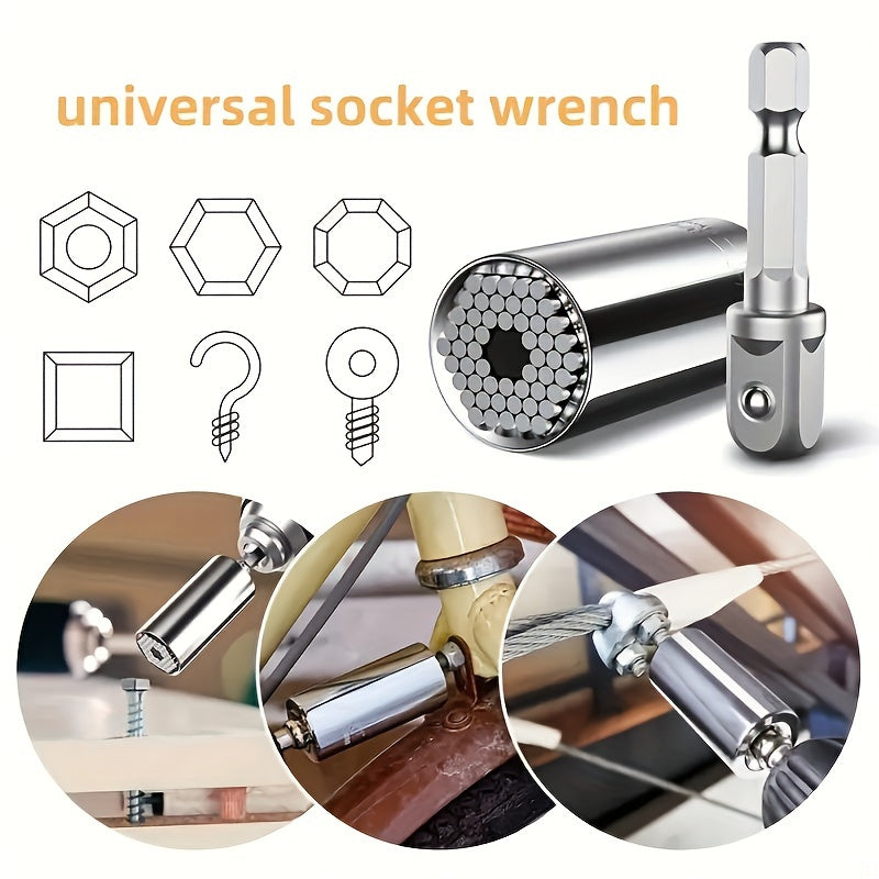Universal Socket Wrench Set, 7-19mm, Professional Multi-Function Hand Tools, Chrome Steel with Ratchet and Power Drill Adapter, Interchangeable Iron Sockets - DIY Repair Kit - For Mechanics, Car Enthusiasts & DIYers - Perfect