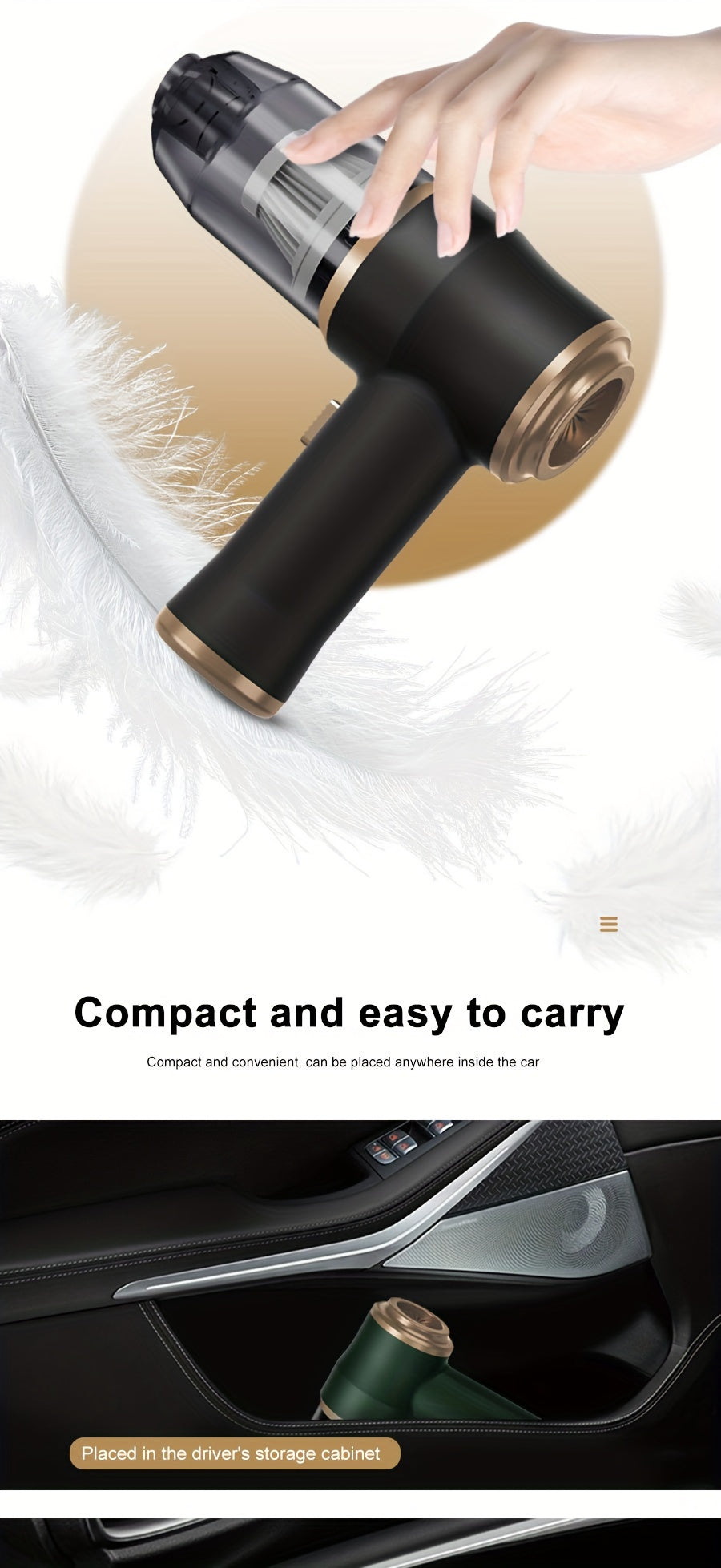 Handheld wireless portable vacuum cleaner, rechargeable, 2000 * 2 milliampere battery, suction force 5000Pa, integrated blowing and suction, suitable for multifunctional high-power small home appliance vacuum cleaners in auto