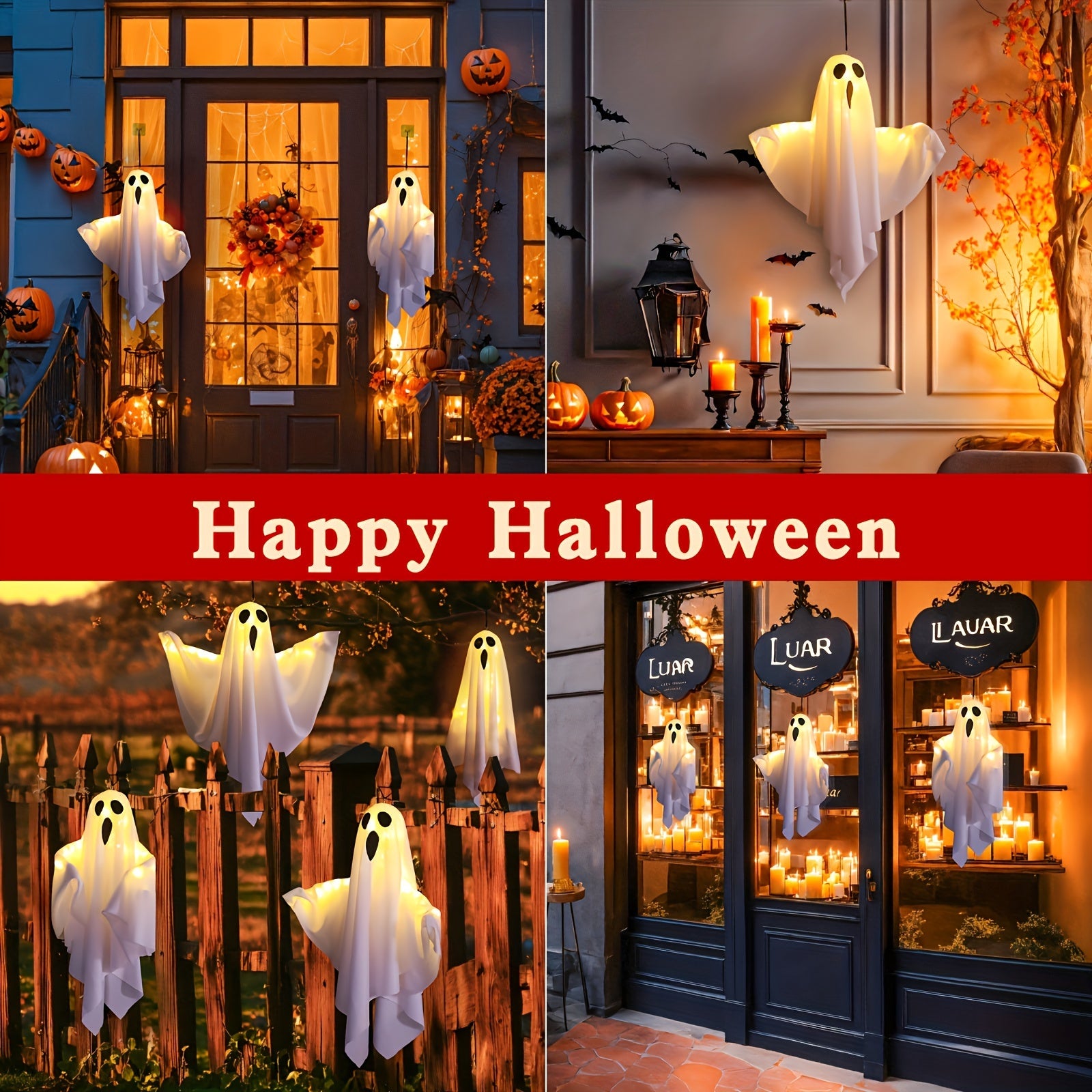 20-Inch Halloween LED Light with Hanging Rope - Spooky Fabric Decor for, Trees & Porch, 3 Flashing Modes, Battery Included