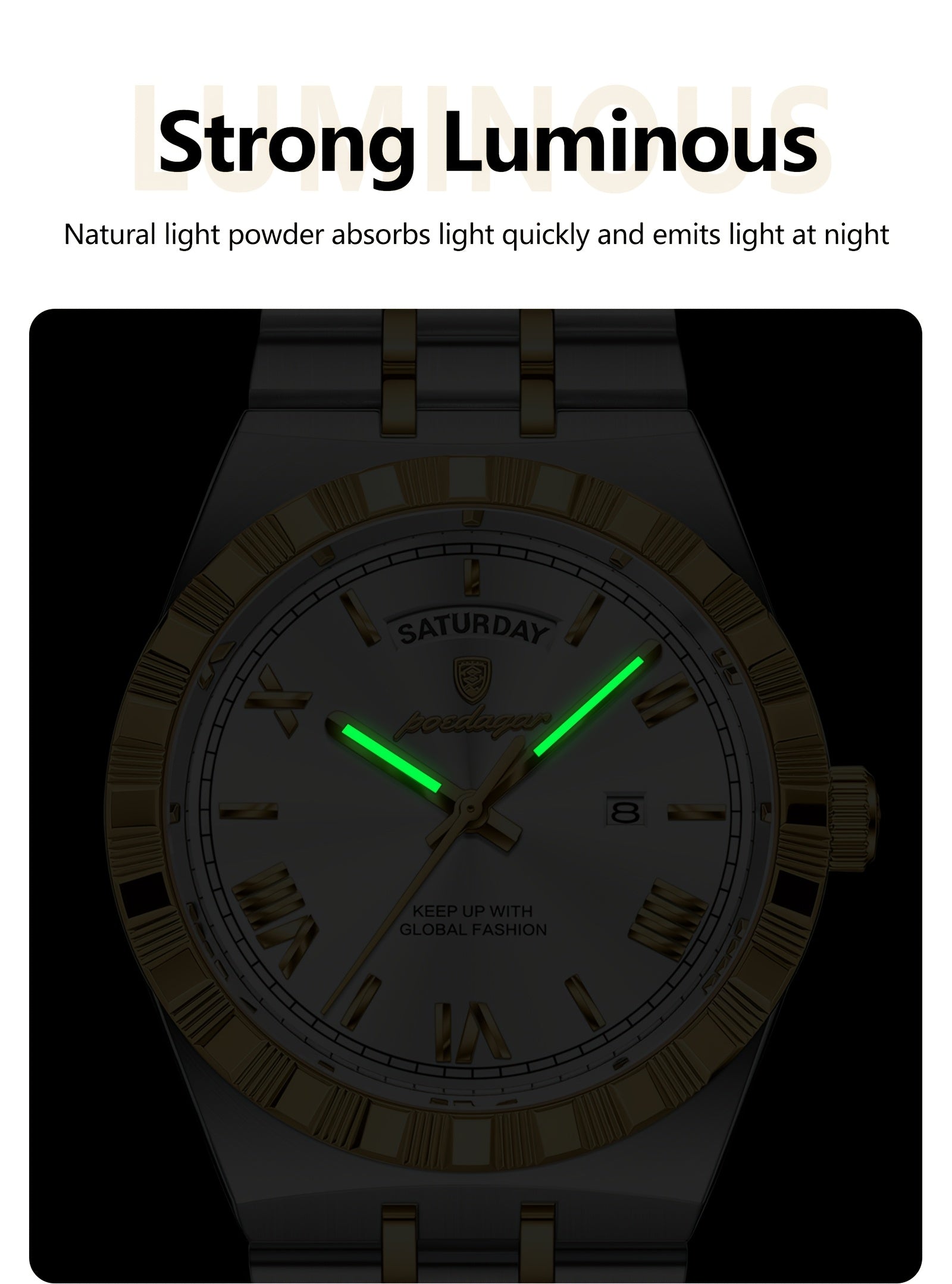 Business Trend Men's Watch Waterproof Calendar Week Stainless Steel Quartz Wristwatch