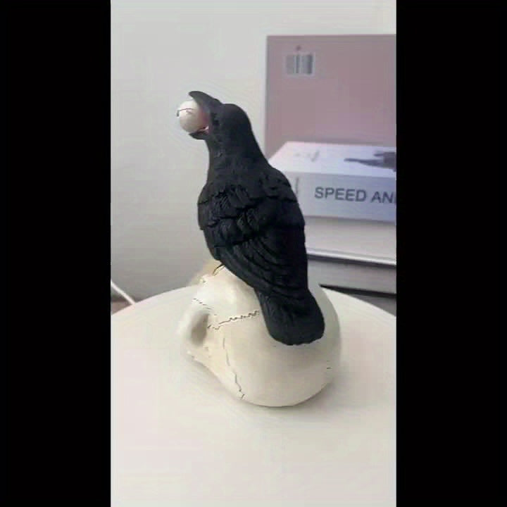 1pc Lifelike Raven & Skull Eyeball Decor, Spooky Halloween Scene Prop - Durable Resin, Perfect for Haunted Houses, Bars, and Secret Rooms - Creepy Skull Head Ornament with Realistic Feathered Texture