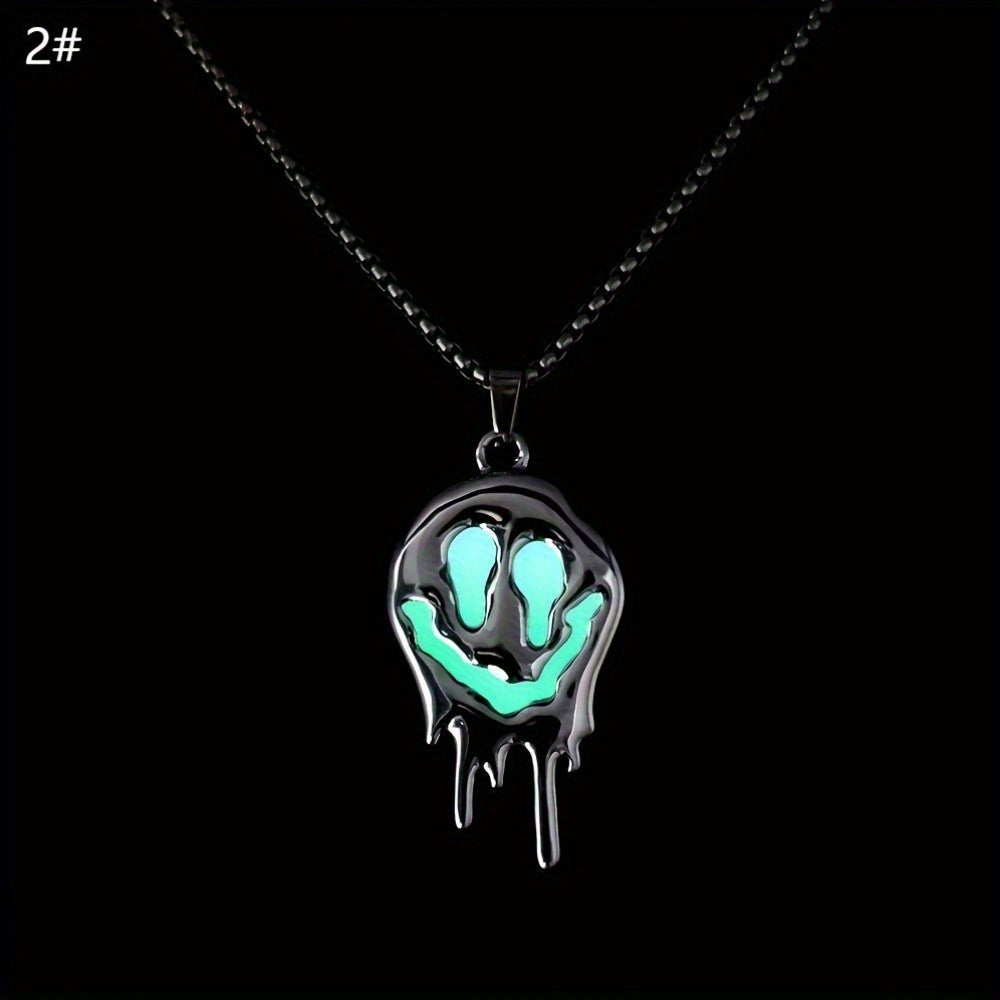 Punk Style Glowing Pendant Necklace in White, Synthetic November Birthstone, Zinc Alloy, No Plating, Fashion Trend Accessory, Gothic Hip Hop Jewelry for Halloween, Unisex Birthday Gift