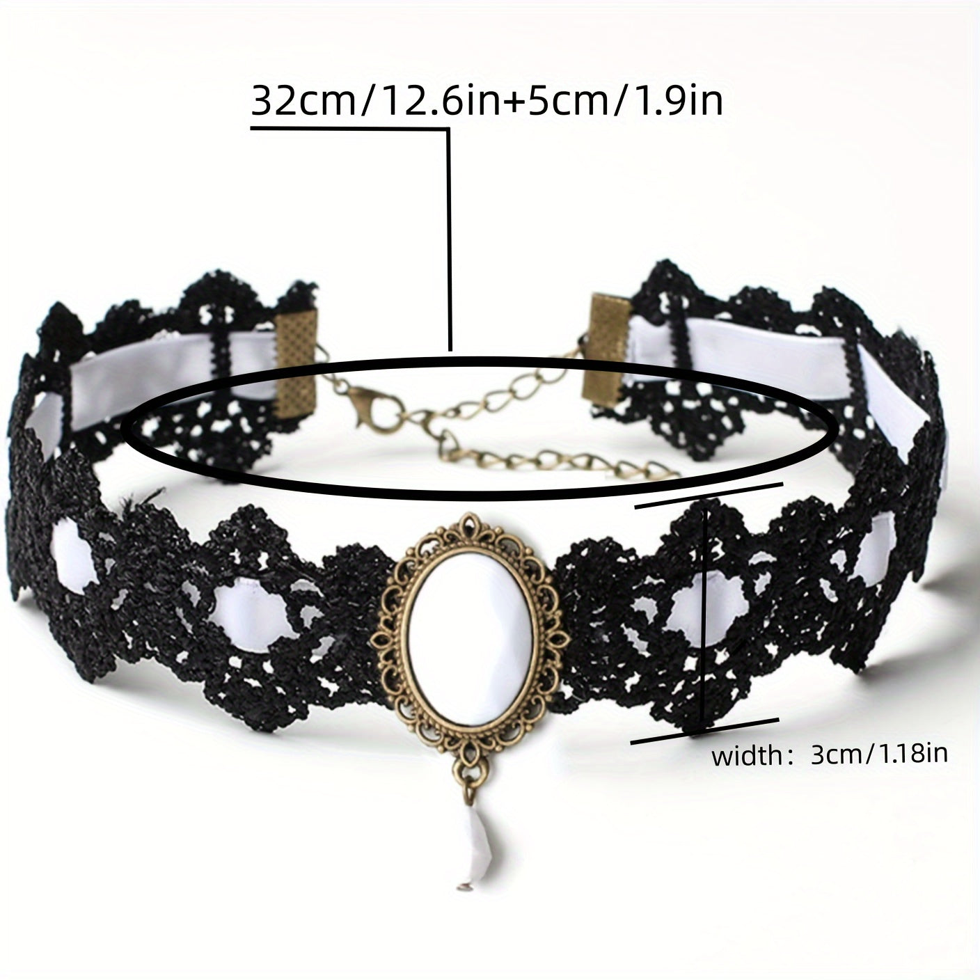 Black Lace Gothic Collar Vampire Collar Pendant Chain Rhinestone Punk Halloween Costume Jewelry