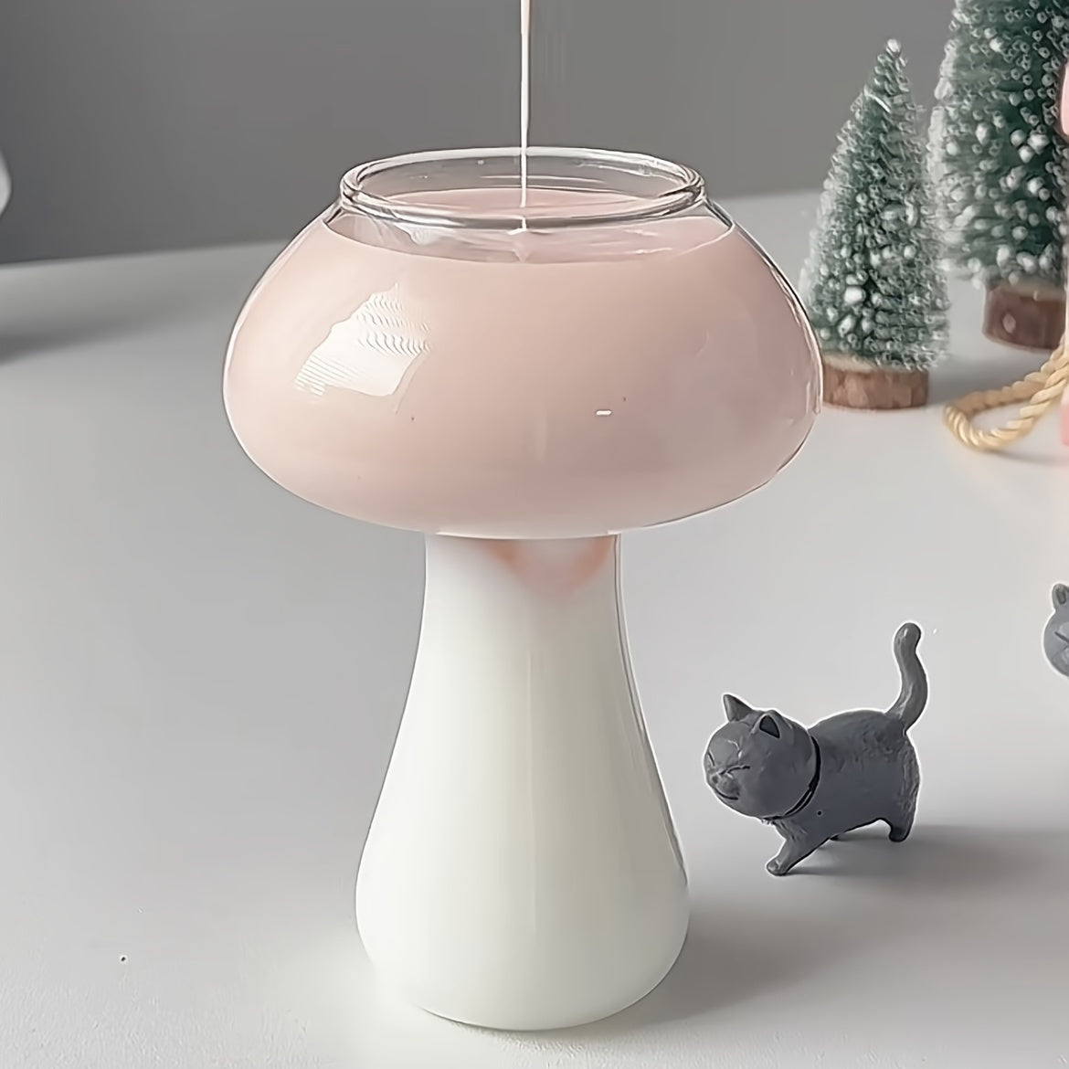 8.12oz Mushroom Shaped High Borosilicate Glass Cup for Cocktails, Milk, Coffee - Reusable, Lead-Free, Recyclable, Microwave Safe - Hand Wash Only - Perfect for Family, Christmas, Halloween, Easter, Hanukkah, Thanksgiving