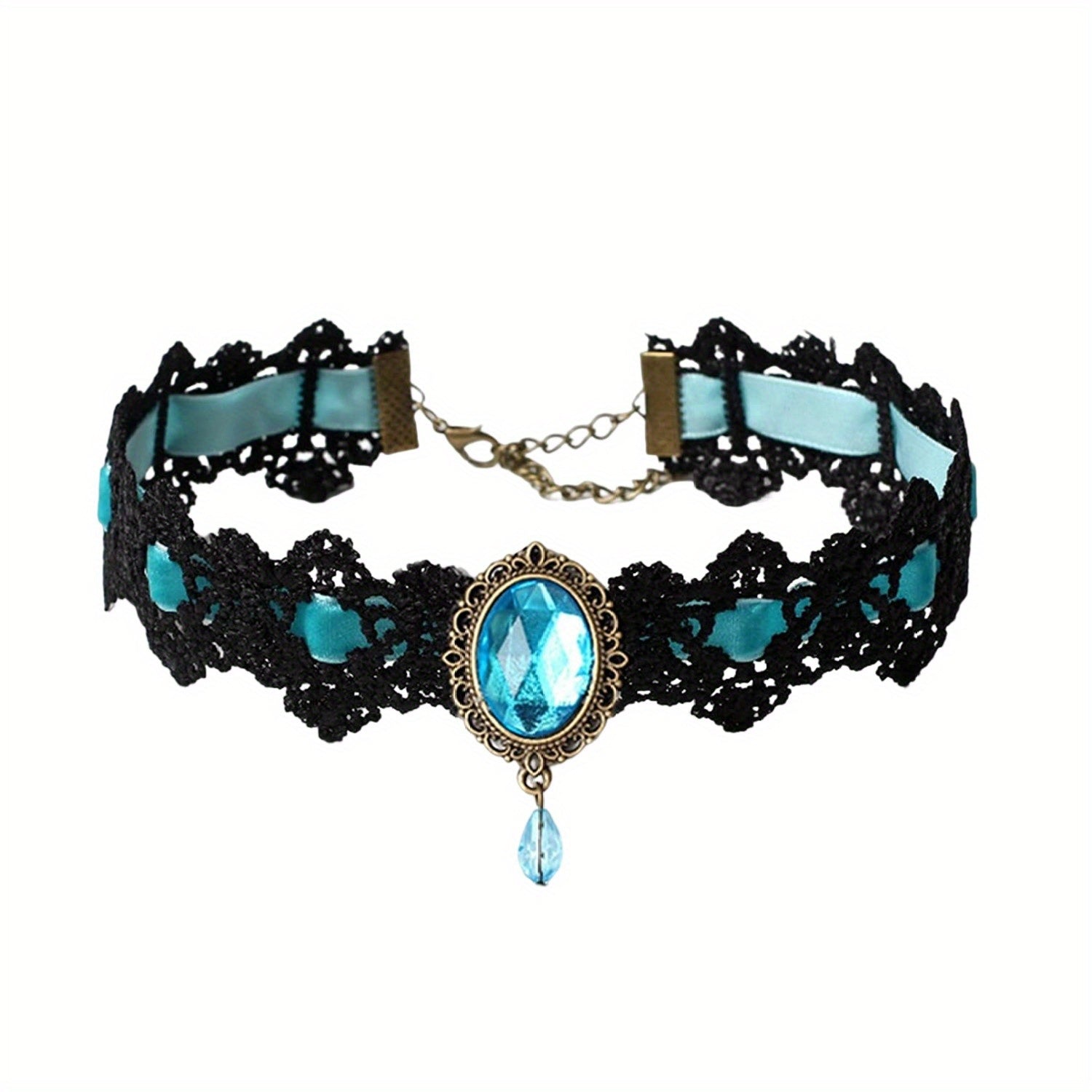 Black Lace Gothic Collar Vampire Collar Pendant Chain Rhinestone Punk Halloween Costume Jewelry