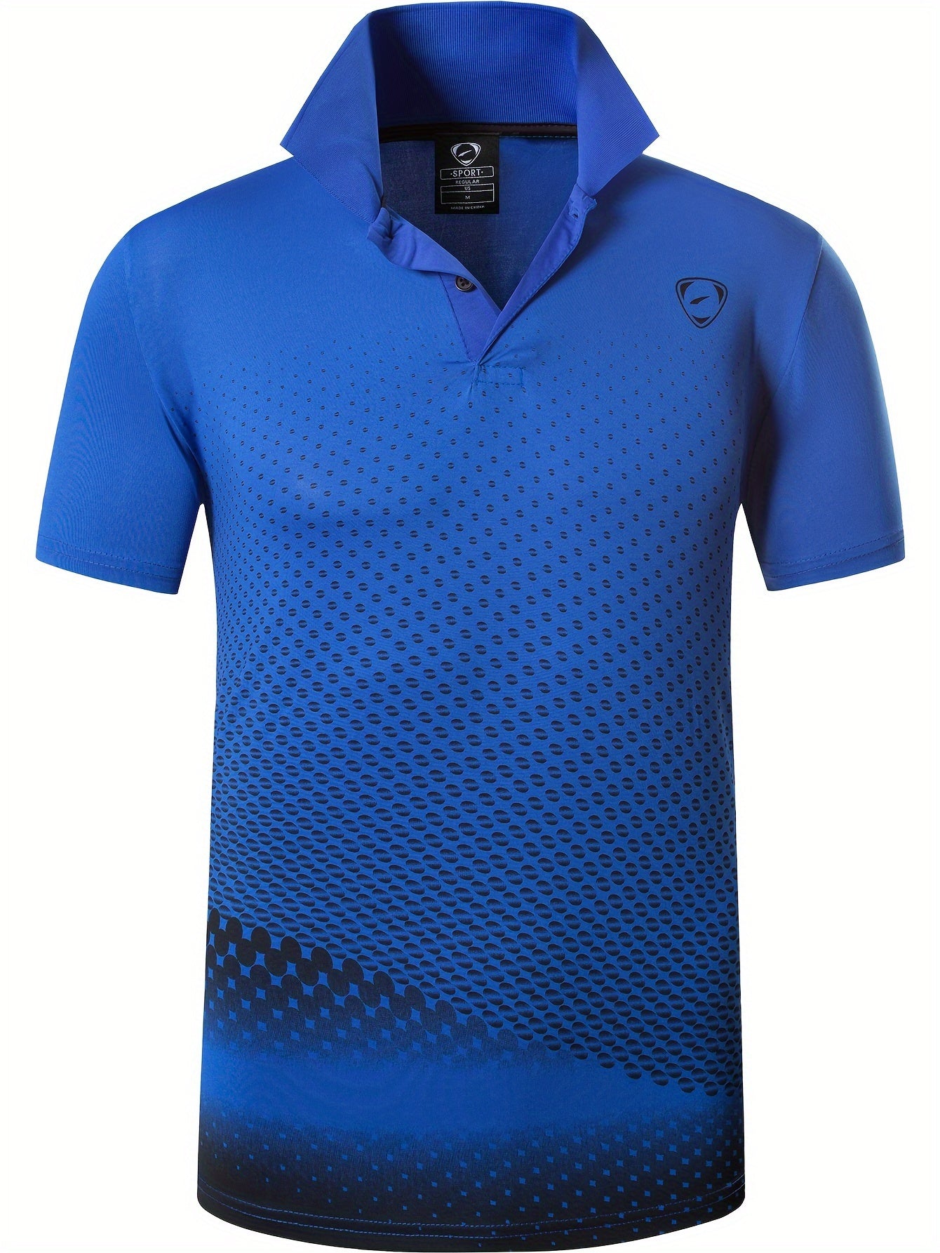 Jeansian Men's Lightweight Breathable Sport Shirt - Vibrant Orange All-Over Dot Print, Stretch Polyester Short Sleeve with Collar & Button Placket for Tennis Golf Bowling, Regular Fit All-Season Casual Athletic Wear, Tennis A