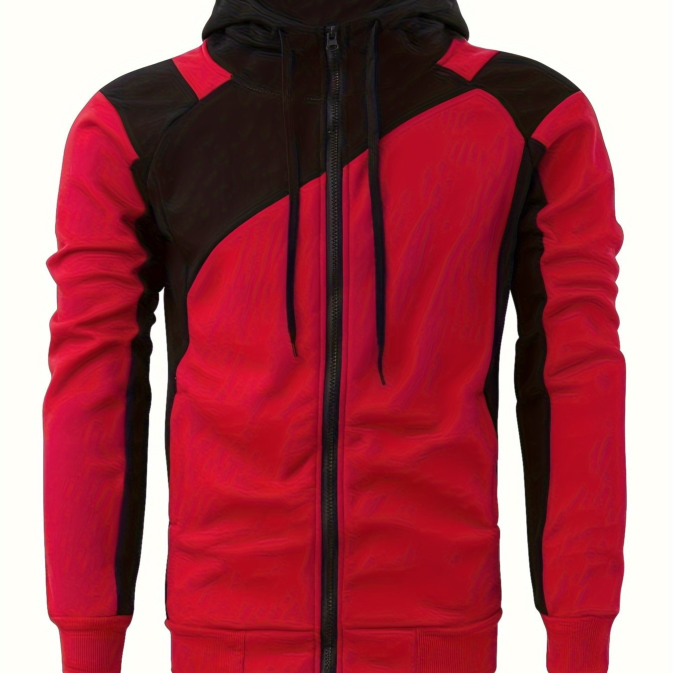 Stylish Men's Color Block Varsity Jacket - Water-Resistant Zip-Up Design with Adjustable Hood, Soft Fleece Lining, and Multiple Pockets - Perfect for Casual Outdoor Activities and Sports Events