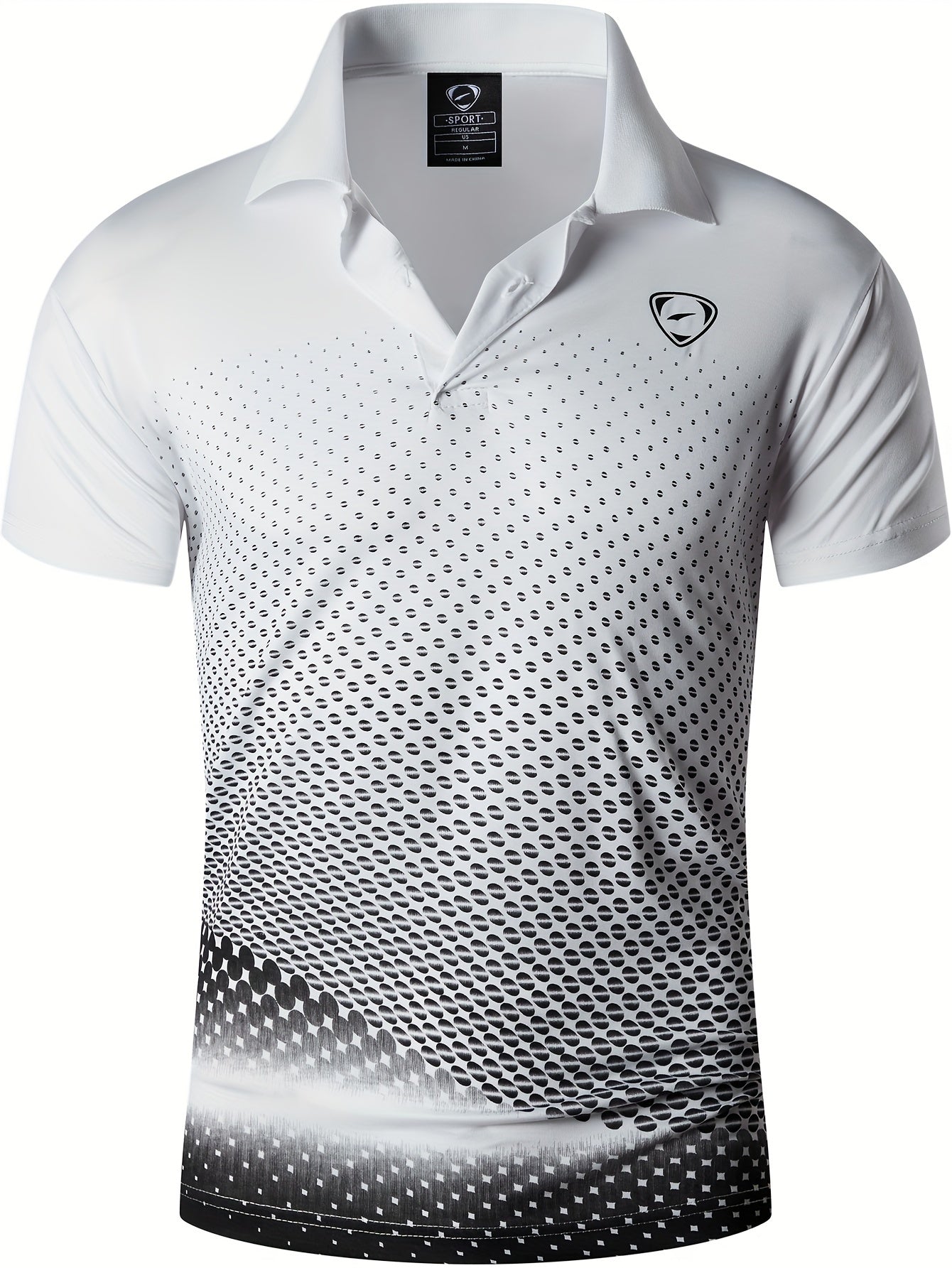 Jeansian Men's Lightweight Breathable Sport Shirt - Vibrant Orange All-Over Dot Print, Stretch Polyester Short Sleeve with Collar & Button Placket for Tennis Golf Bowling, Regular Fit All-Season Casual Athletic Wear, Tennis A