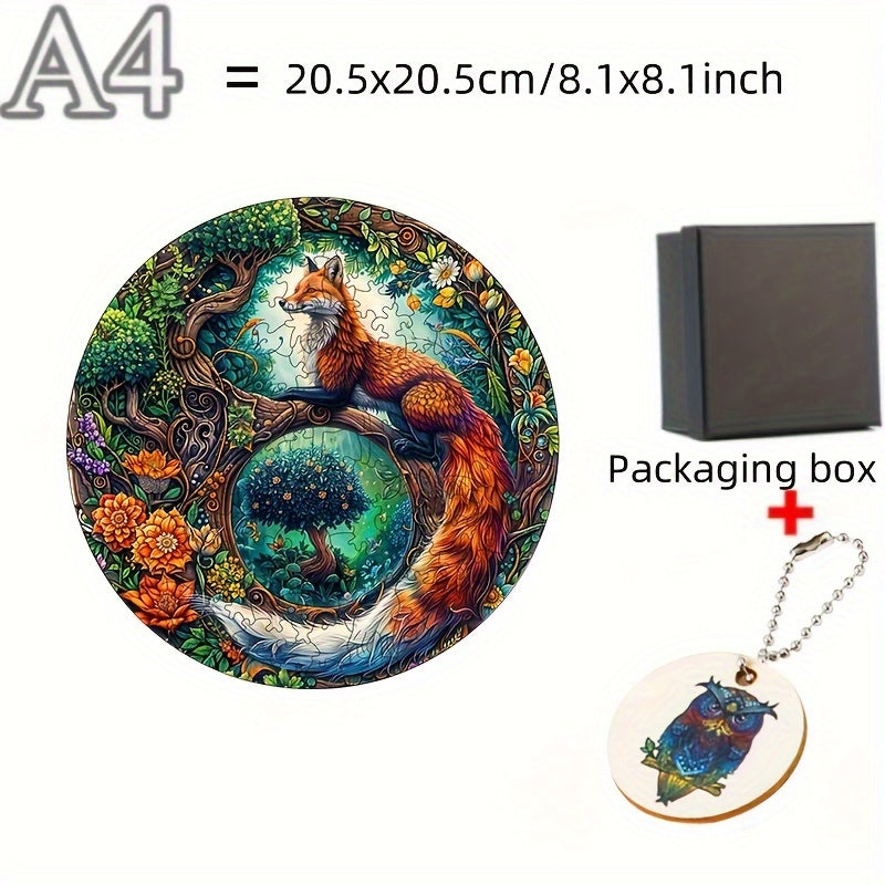 Charming Fox Angel Wooden Puzzle - Round, Colorful Jigsaw for Focus & Training - Perfect Gift for Birthdays, Thanksgiving, Halloween, Christmas