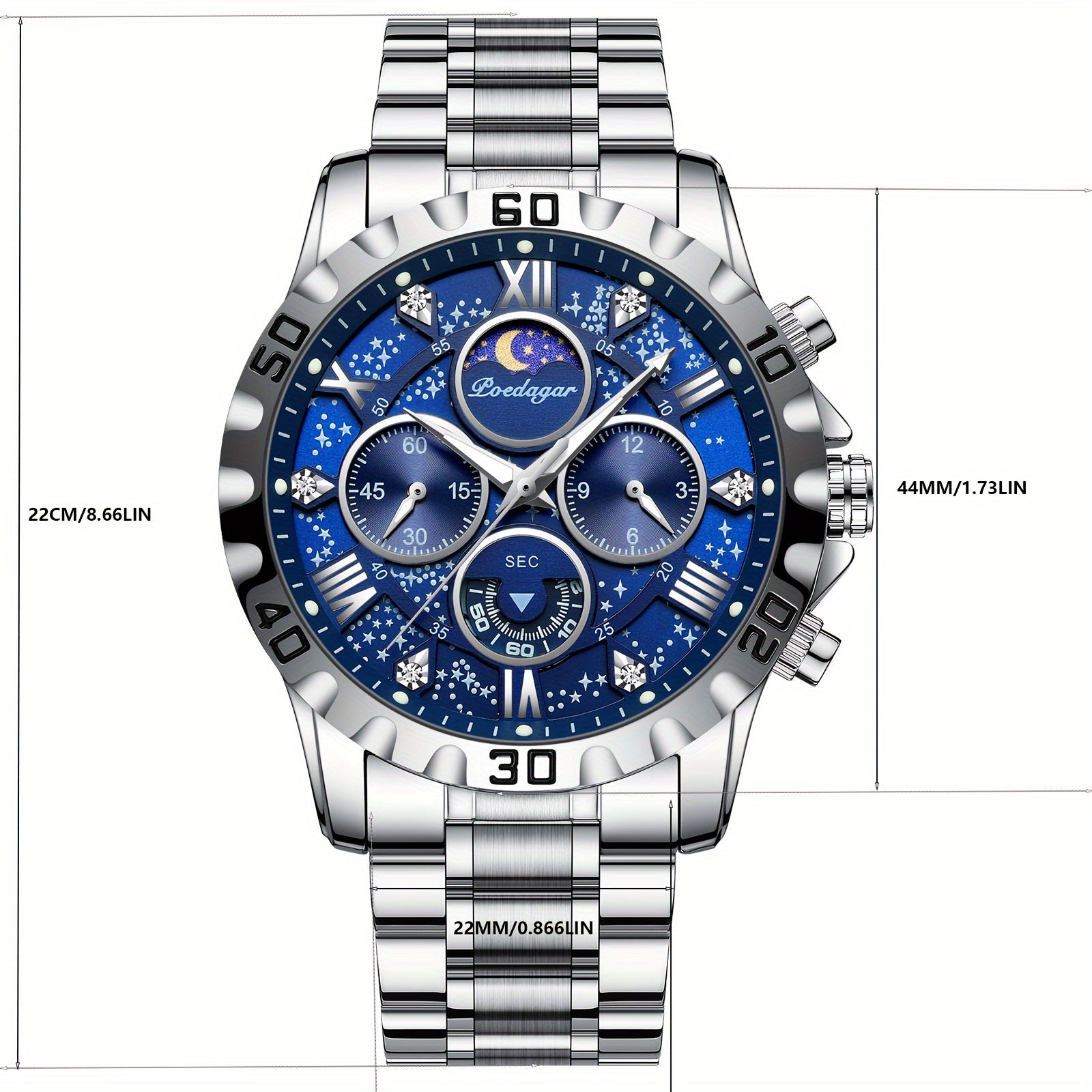 [New Business Water Resistance Watch] POEDAGAR 2024 New Business Executive Men's Quartz Chronograph Watch with Water Resistance, Night Light, and Stainless Steel Band