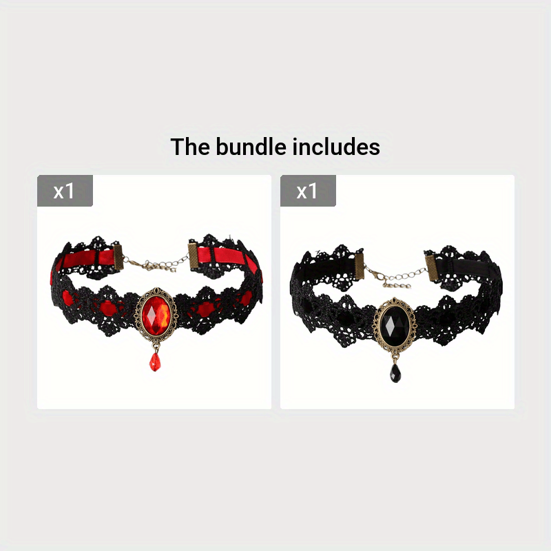 Black Lace Gothic Collar Vampire Collar Pendant Chain Rhinestone Punk Halloween Costume Jewelry