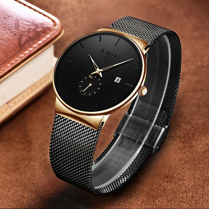 LIGE Fashion Men's Watch Top Brand Luxury Quartz Watch Men's Casual Ultra-thin Mesh Steel Sports Watch