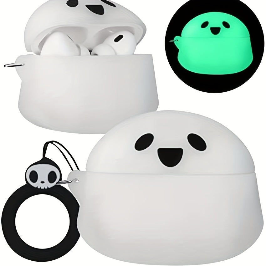 Glow-in-the-Dark Silicone Case for AirPods 1/2/Pro/3rd Gen with Keychain - Cute 3D Ghost Design, Scratch-Resistant & Fingerprint-Proof Protective Cover, Perfect Halloween Gift