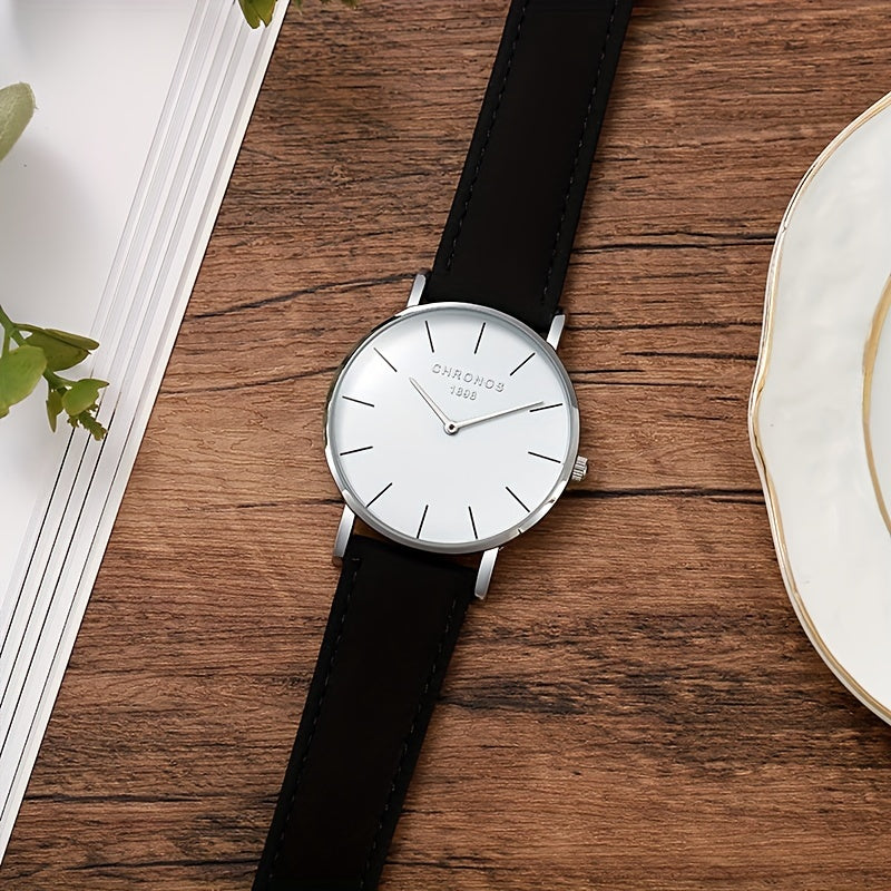 CHRONOS Men'S Classic Minimalist Watch - High Quality up to 1181.1inch, Quartz Movement Watch with Black Strap, Everyday & Formal Wear for Business, Sports, Gifts - Ideal for Men, Students, Professionals - Birthday/Christmas
