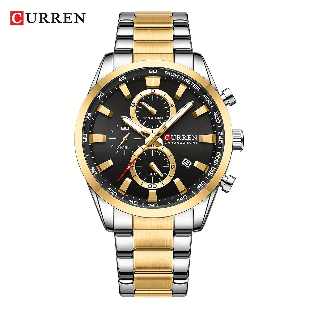 [CURREN Business Watch] CURREN Multifunctional Chronograph Business Men's Watch, Round Wristwatch, Ideal Choice For Gifts