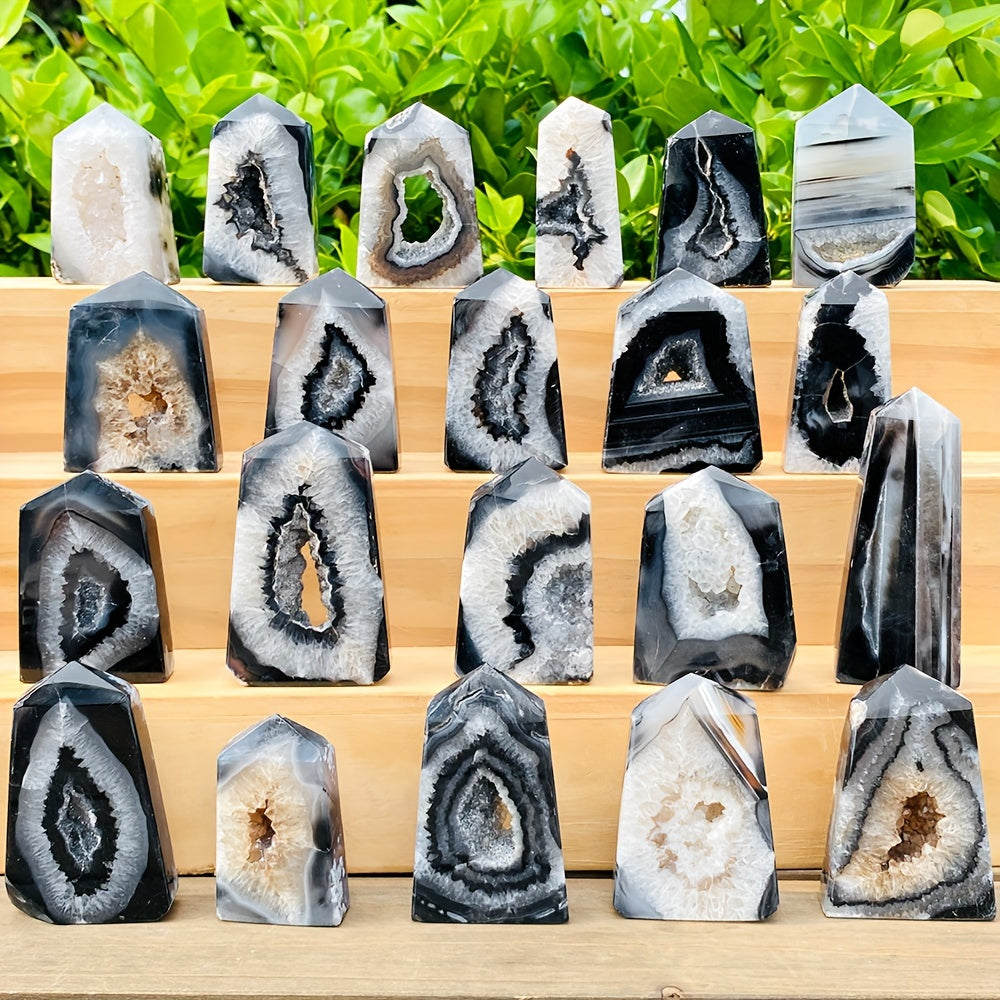 1PC Natural Black Onyx Geode Agate Point Crystal - Unique DIY Home Decor, Jewelry Making, Party Decoration Accent for Birthday, Halloween, Christmas