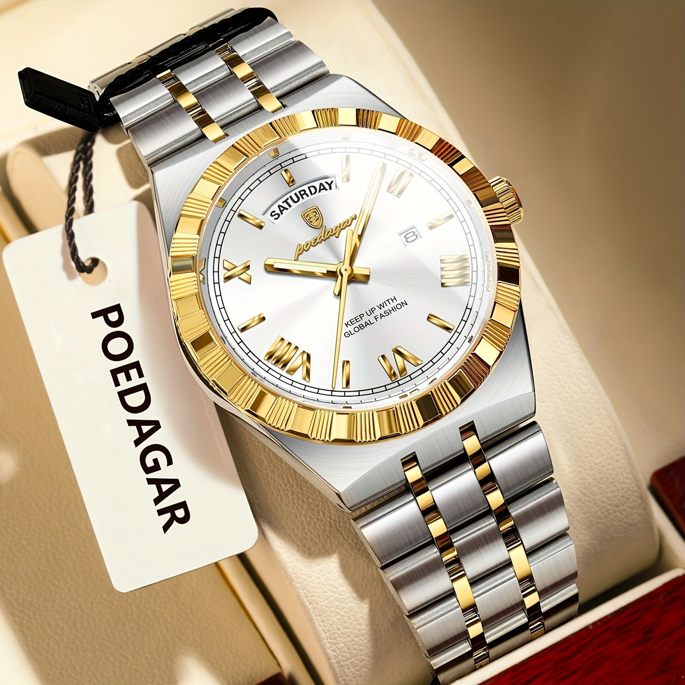 Business Trend Men's Watch Waterproof Calendar Week Stainless Steel Quartz Wristwatch