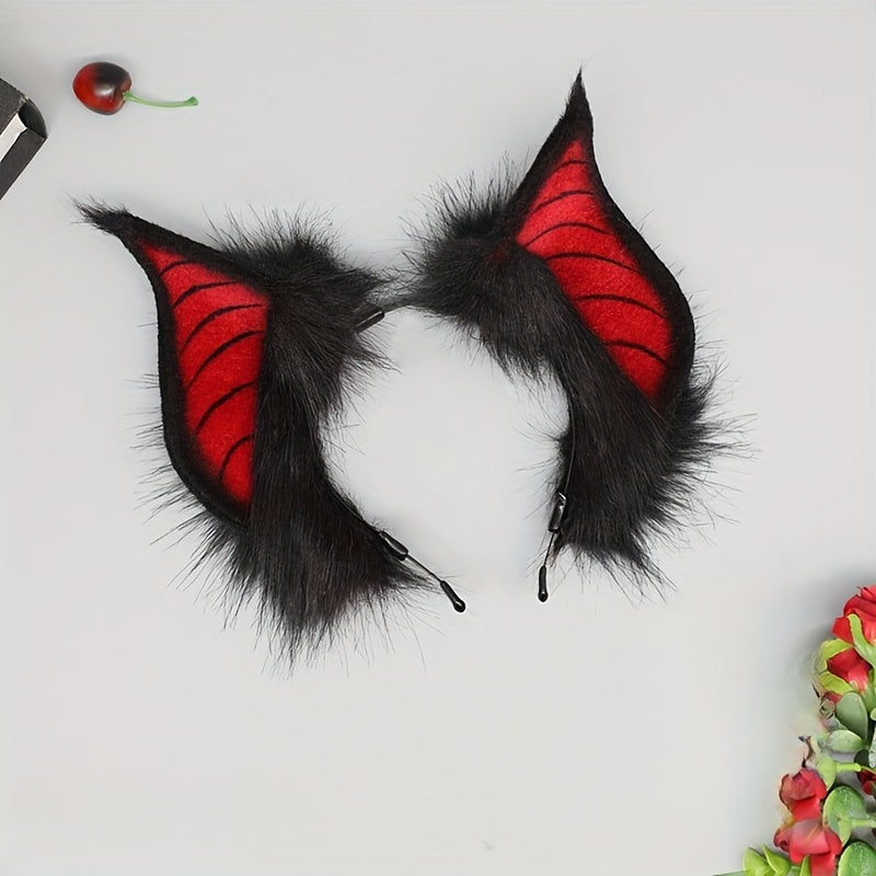 [Cute Bat Ears Headband] Faux Fur Bat Ears Headband - Cute Animal Theme Cosplay Accessories for Halloween Party and Role Play Performances