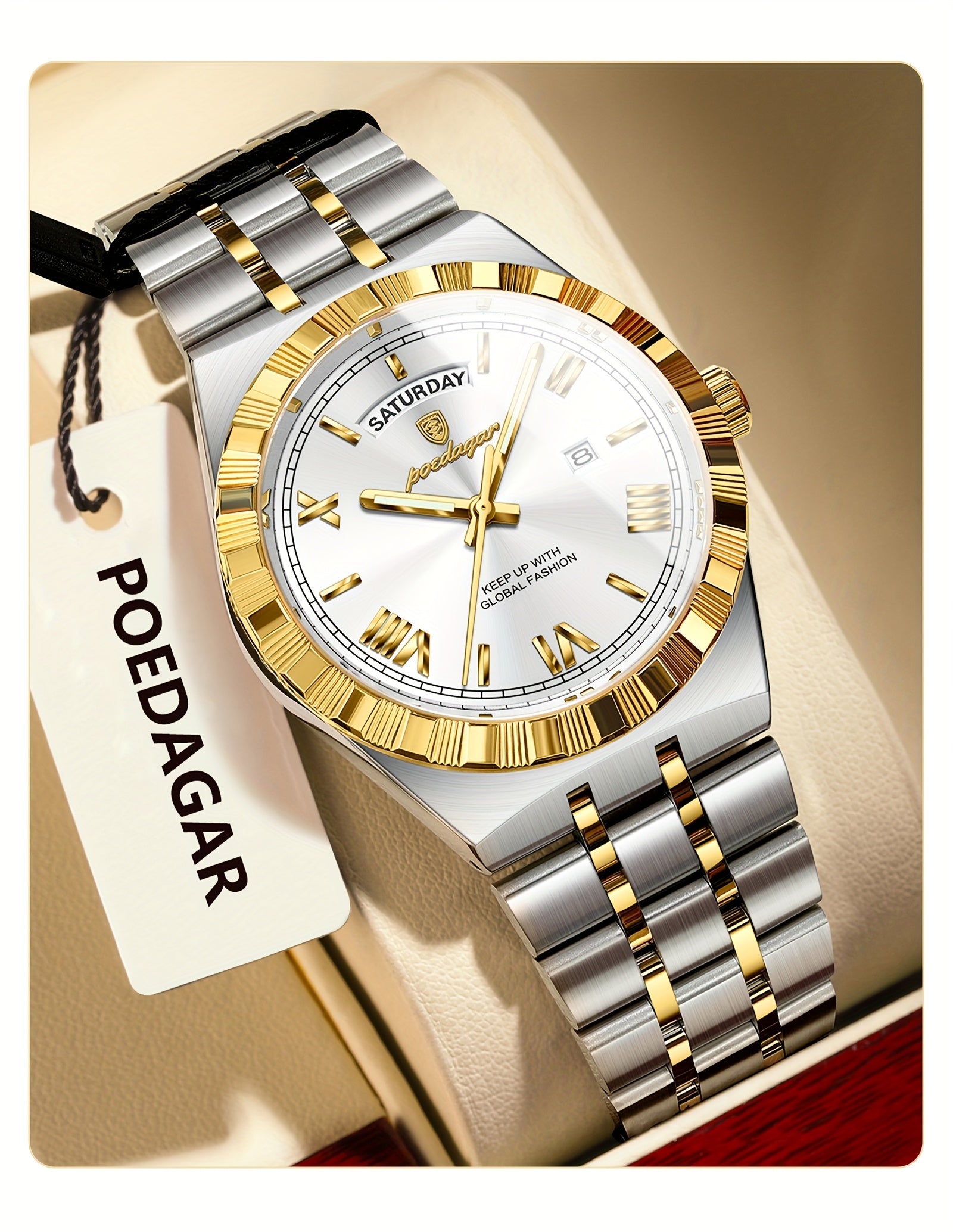 Business Trend Men's Watch Waterproof Calendar Week Stainless Steel Quartz Wristwatch