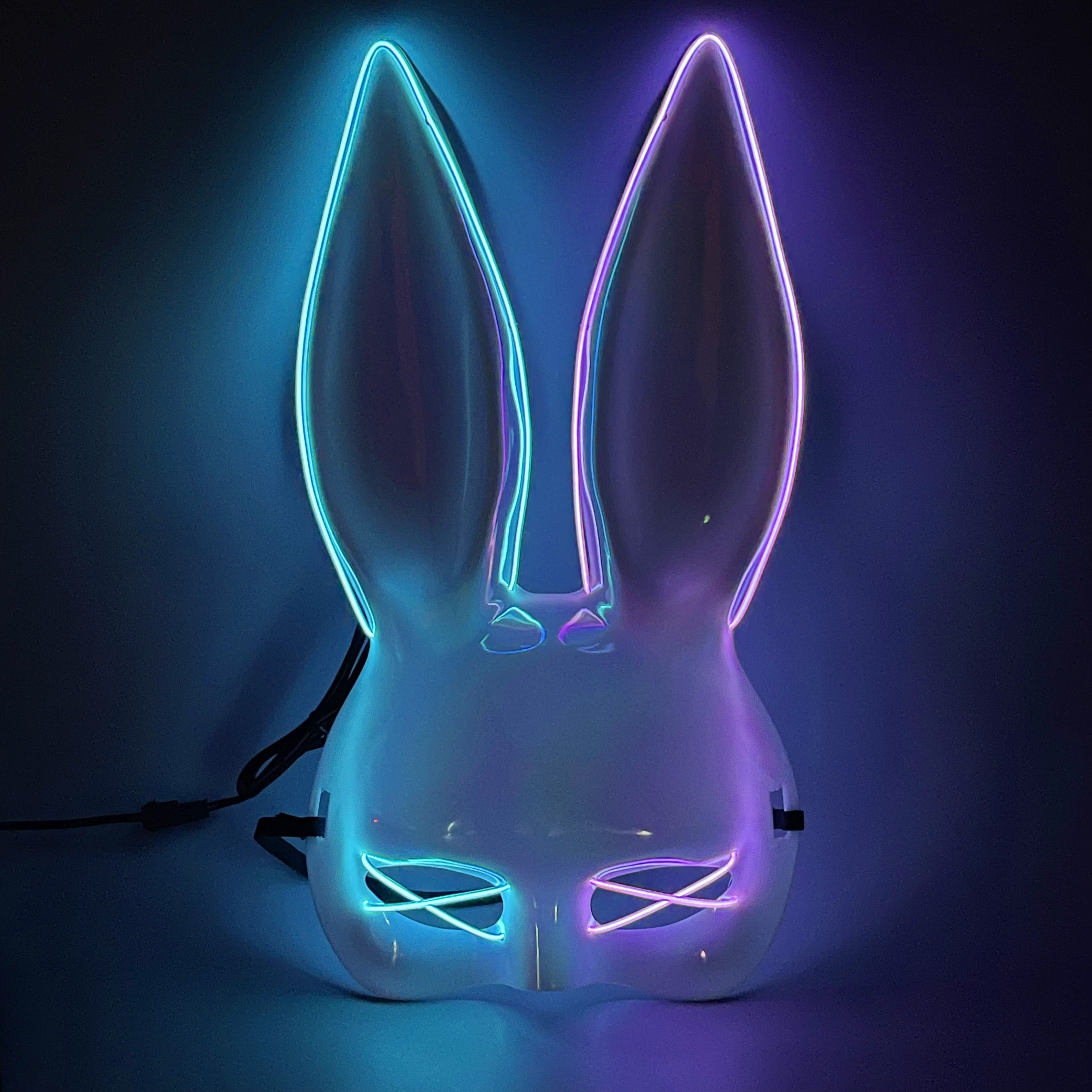 Y2K Punk Gothic Color Matching LED Rabbit Mask, Cyberpunk Sexy Half Face Easter Bunny Mask Prank Prop, Halloween Bar Club Rave Cosplay Photo Prop, LARP Party Funny Supply, Stage Performance Accessory