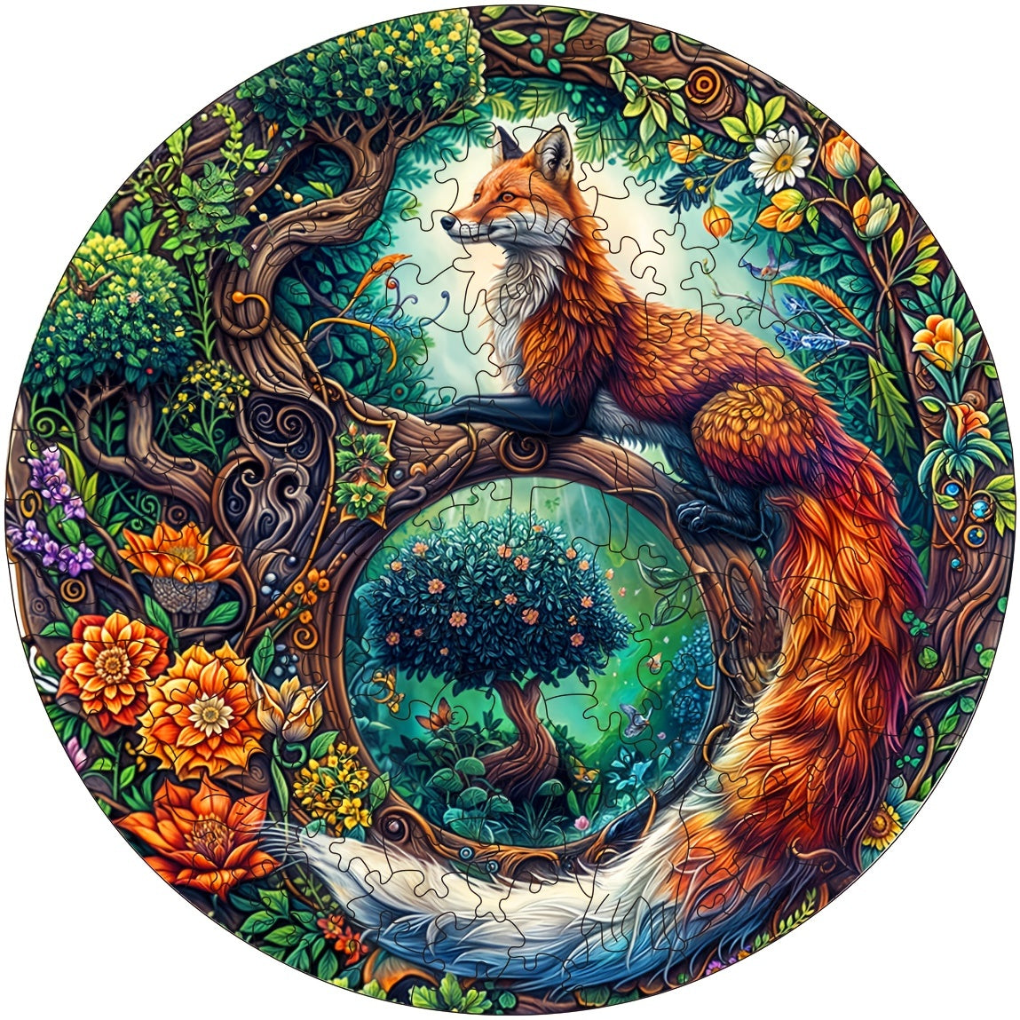 Charming Fox Angel Wooden Puzzle - Round, Colorful Jigsaw for Focus & Training - Perfect Gift for Birthdays, Thanksgiving, Halloween, Christmas