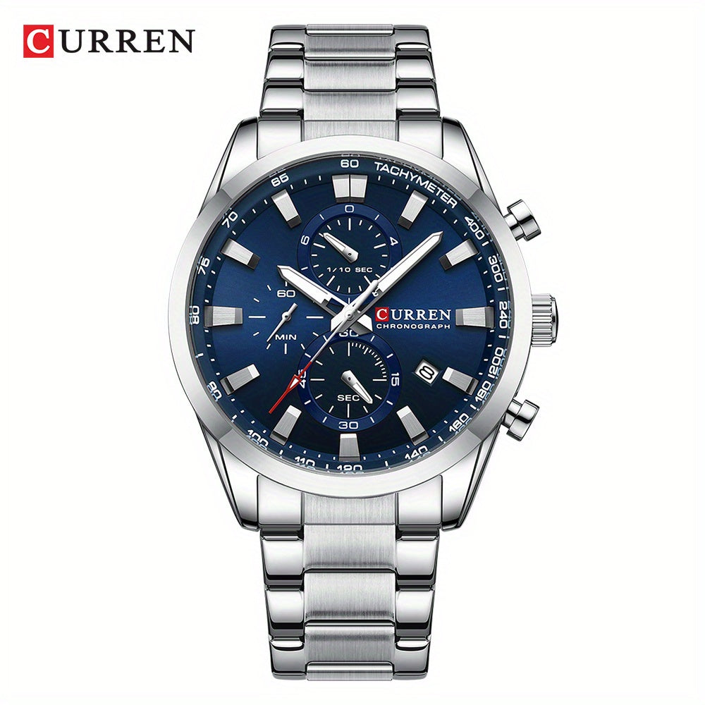 [CURREN Business Watch] CURREN Multifunctional Chronograph Business Men's Watch, Round Wristwatch, Ideal Choice For Gifts