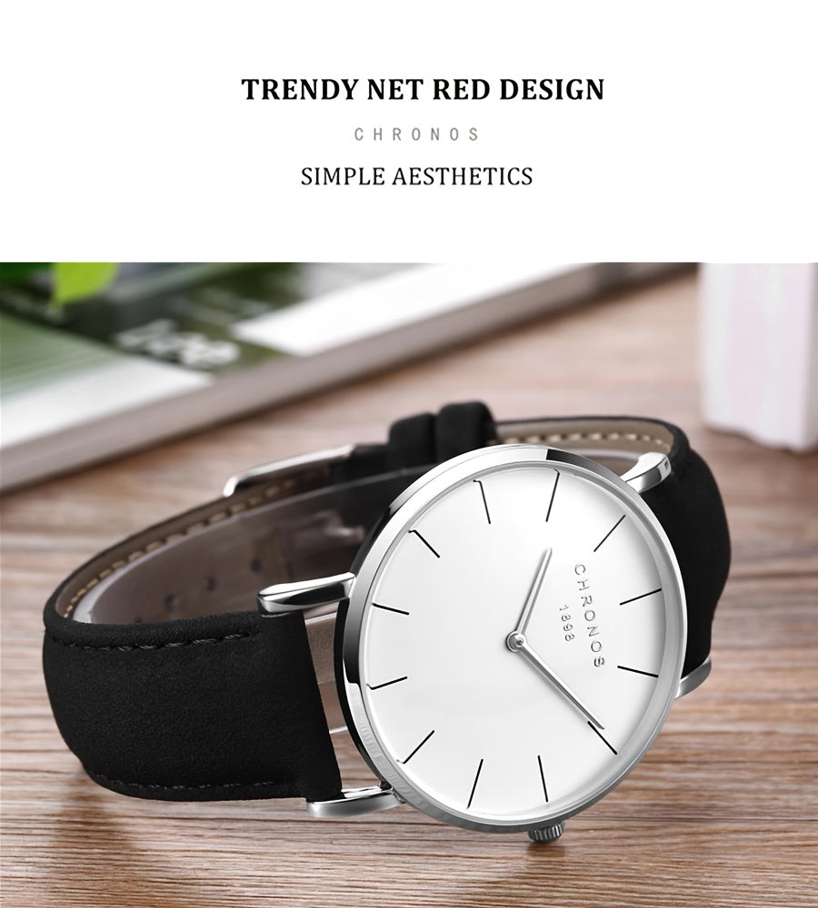 CHRONOS Men'S Classic Minimalist Watch - High Quality up to 1181.1inch, Quartz Movement Watch with Black Strap, Everyday & Formal Wear for Business, Sports, Gifts - Ideal for Men, Students, Professionals - Birthday/Christmas
