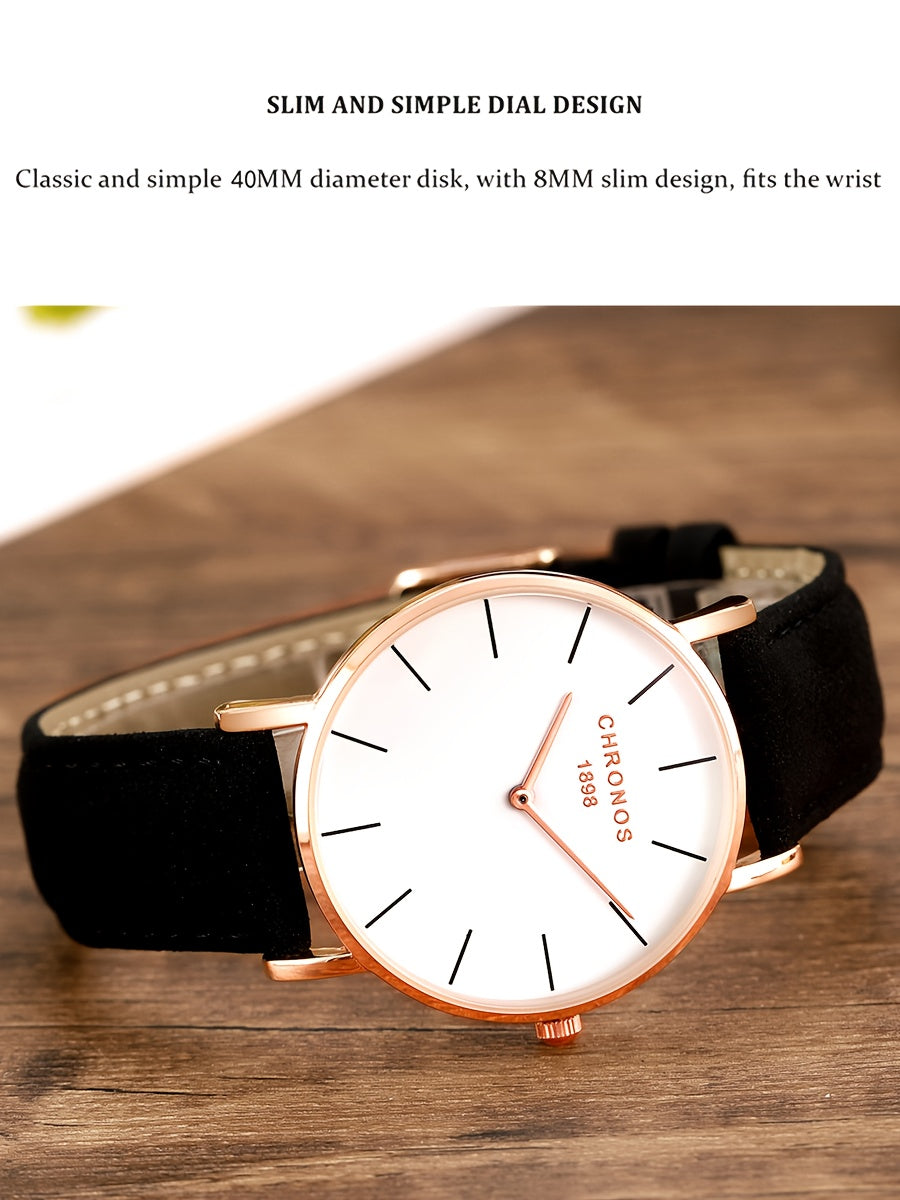 CHRONOS Men'S Classic Minimalist Watch - High Quality up to 1181.1inch, Quartz Movement Watch with Black Strap, Everyday & Formal Wear for Business, Sports, Gifts - Ideal for Men, Students, Professionals - Birthday/Christmas