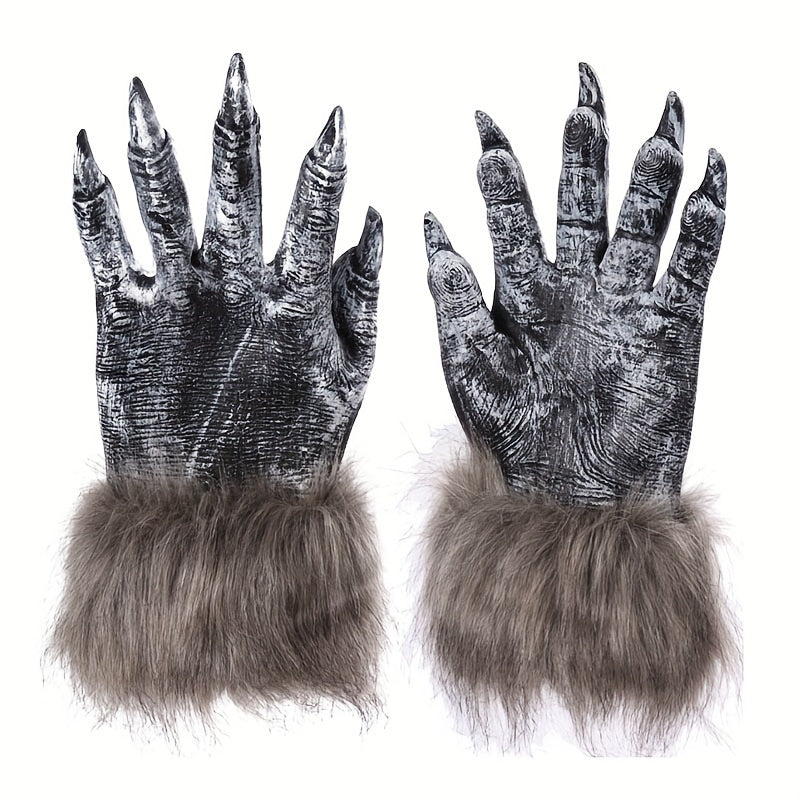 Spooky Halloween Wolf Gloves - PVC Material, No Feathers, Perfect for Parties and Decorations