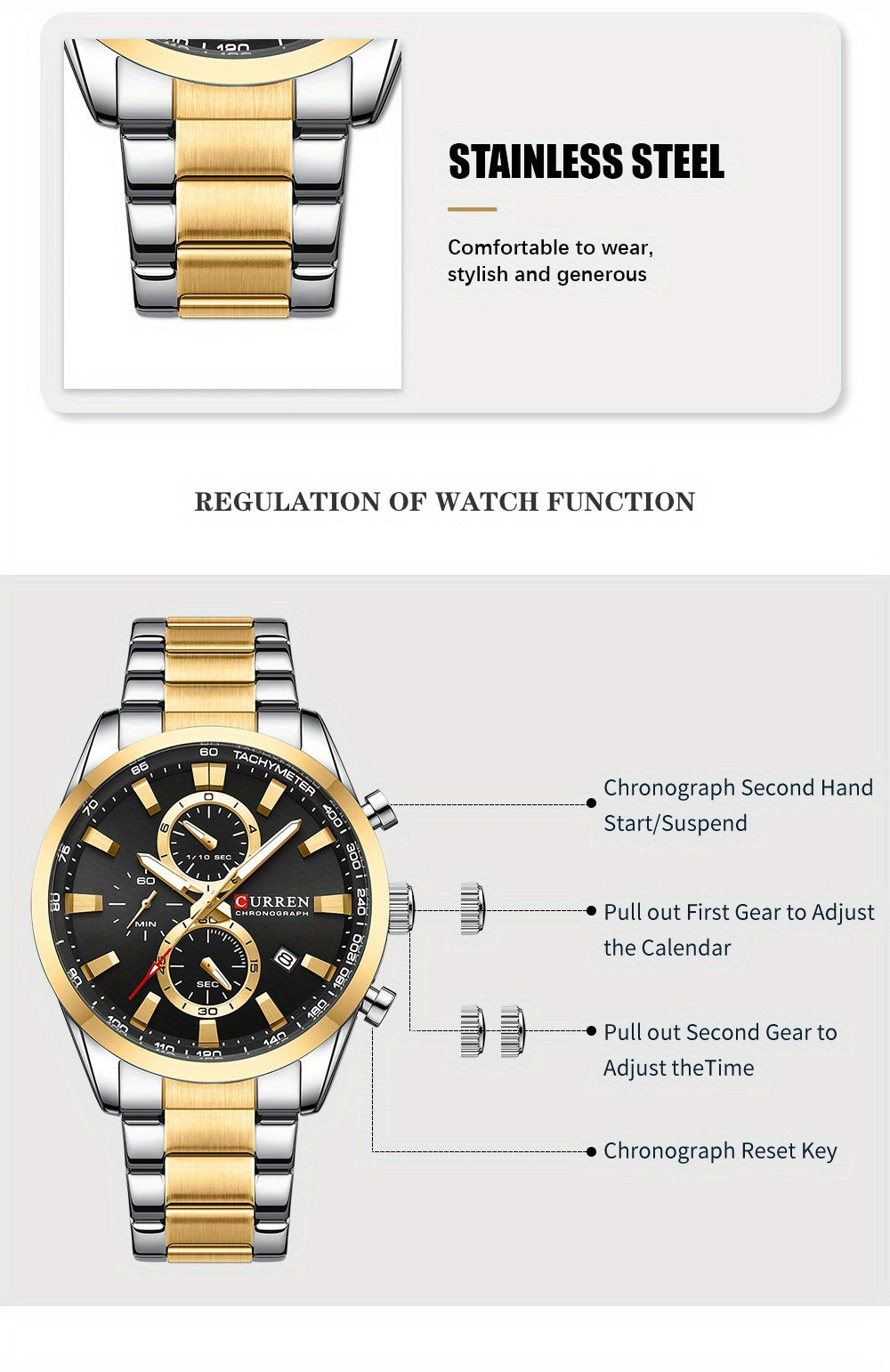 [CURREN Business Watch] CURREN Multifunctional Chronograph Business Men's Watch, Round Wristwatch, Ideal Choice For Gifts