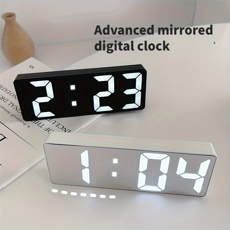 Modern LED Digital Clock with Adjustable Brightness, Date & Temperature Display - USB-Powered 12/24H Rectangular Bedroom Alarm Clock for Home Office Decor, Digital Display Clock | Contemporary Design | Durable Electronics, Al